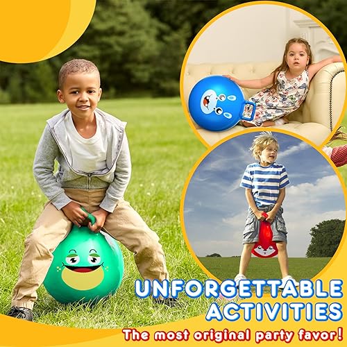 Miniatura 6 de Lewtemi 9 bolas de salto de animales de 18 pulgadas inflables con mango y bomba de aire para niños, niñas y niños, juegos deportivos al aire libre,