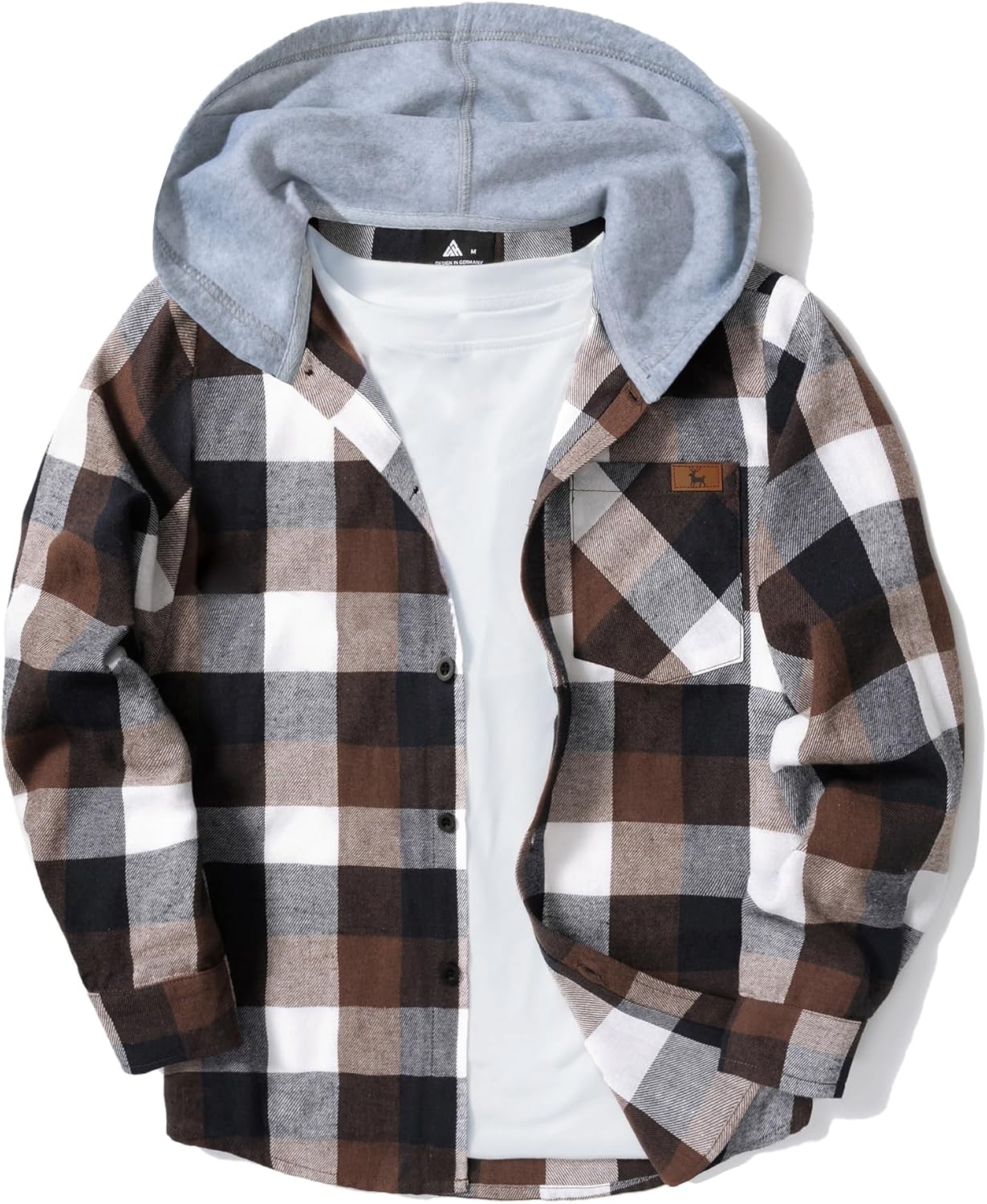 Boys Plaid Flannel Shirts Unisex Kids Long Sleeve Casual Button Down Shirt with Hood