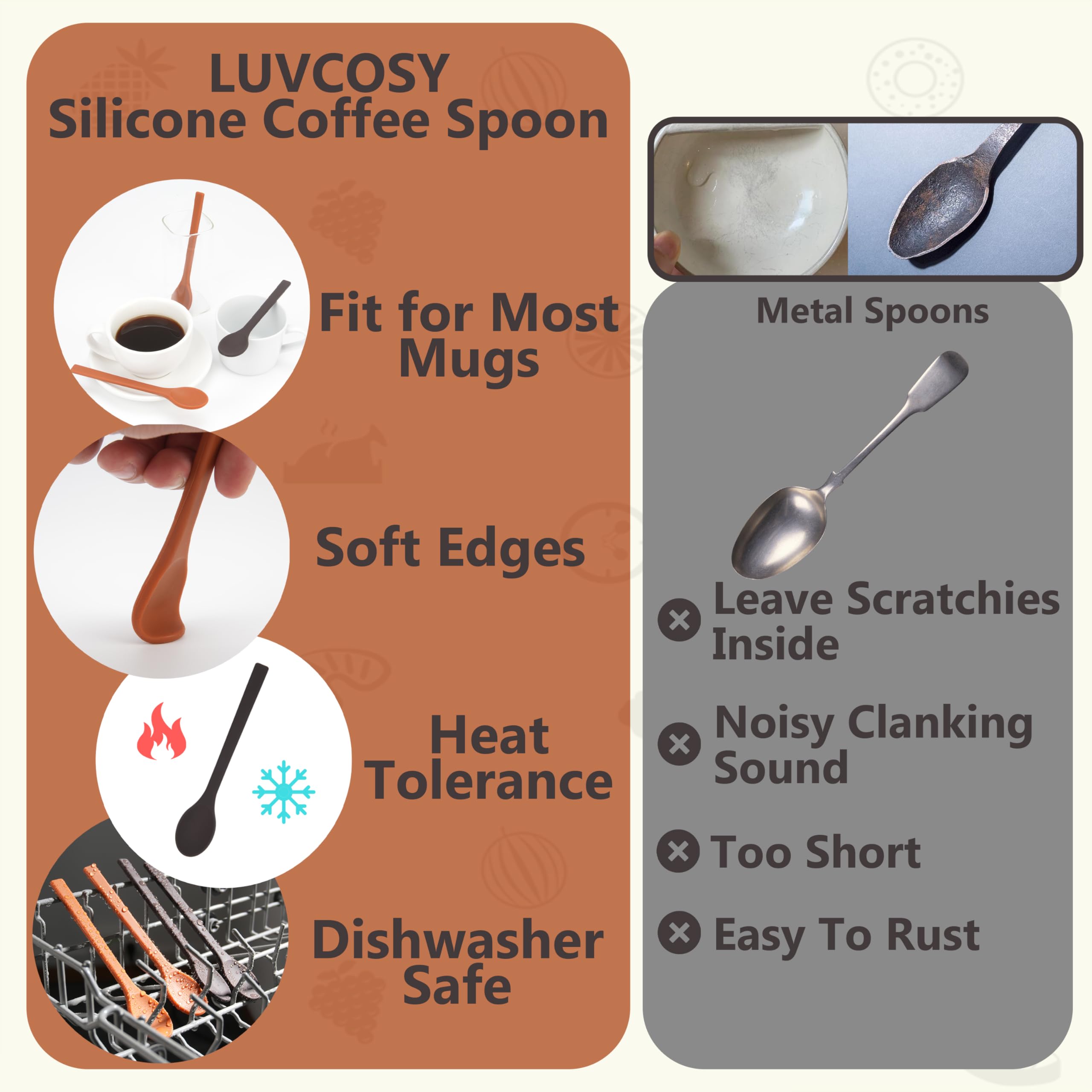 Paquete de 4 cucharas agitadoras de silicona, cucharas reutilizables para café y té, agitadores de café de 6.85 pulgadas, accesorios de café, grado alimenticio, aptas para lavavajillas