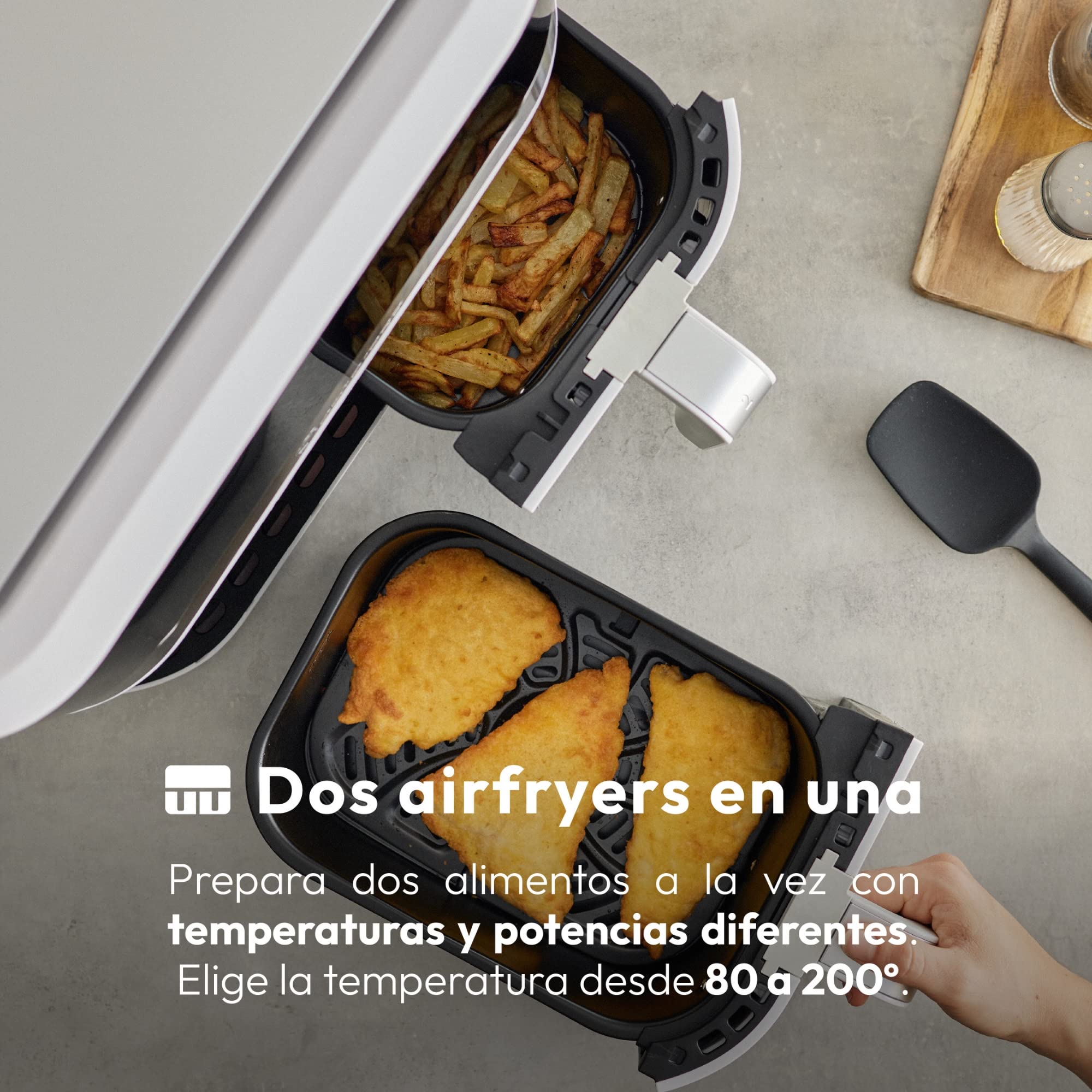 MasterPRO Rocket Duo 900 | Friggitrice Senza Olio Doppia | Bianco | Capacità da 9 L e 2400 W di Potenza | Schermo LED Touch e Cestello Antiaderente | Friggitrice ad Aria | 11 Funzioni Diverse in 1