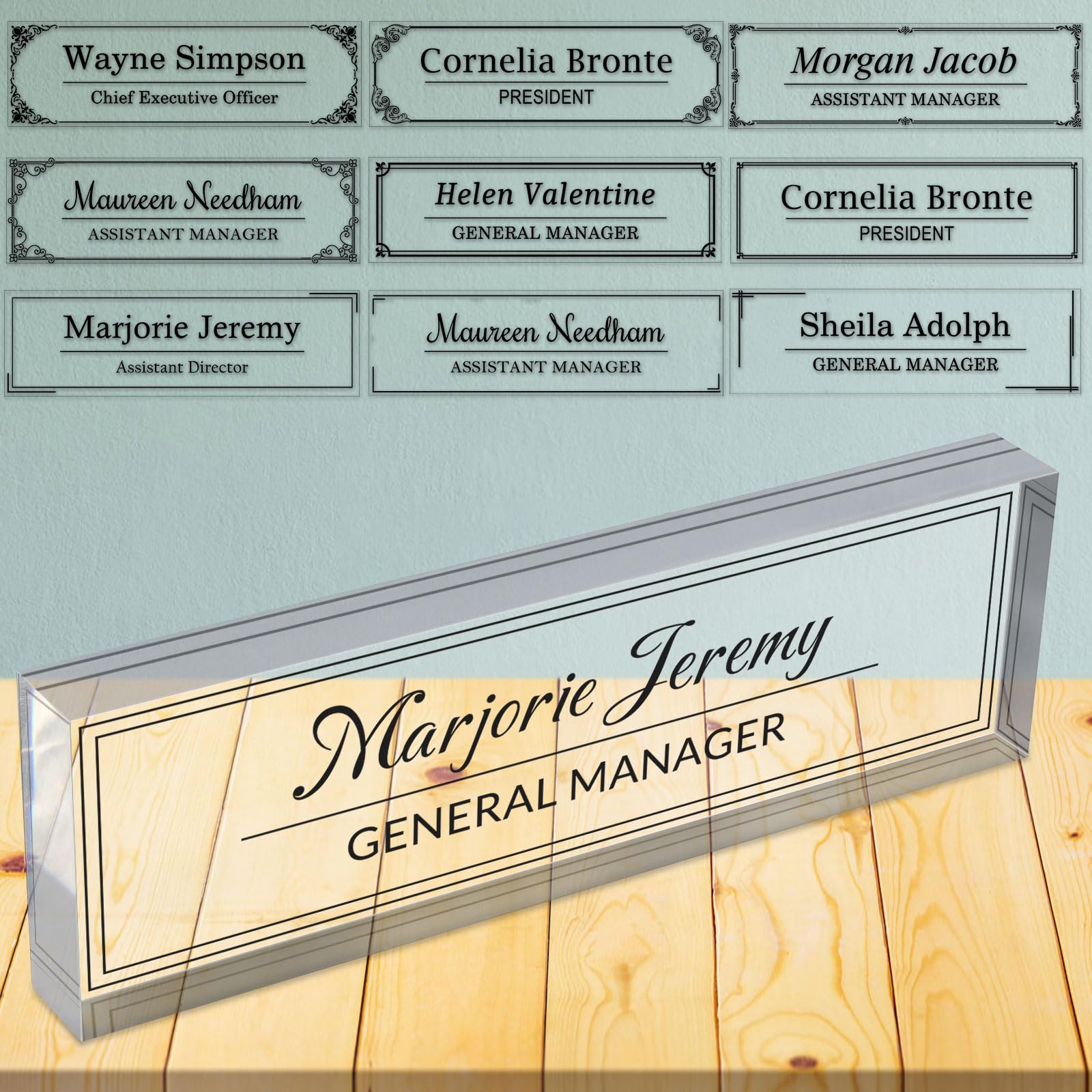 Targhette da Scrivania per Ufficio Targhe Personalizzate in Vetro Acrilico Trasparente 8" x 2,5"