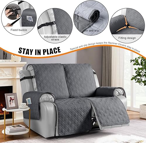 Miniatura 3 de VANSOFY Funda impermeable para sofá reclinable, funda para sofá, lavable y reclinable, protector de muebles con correas elásticas, bolsillo para