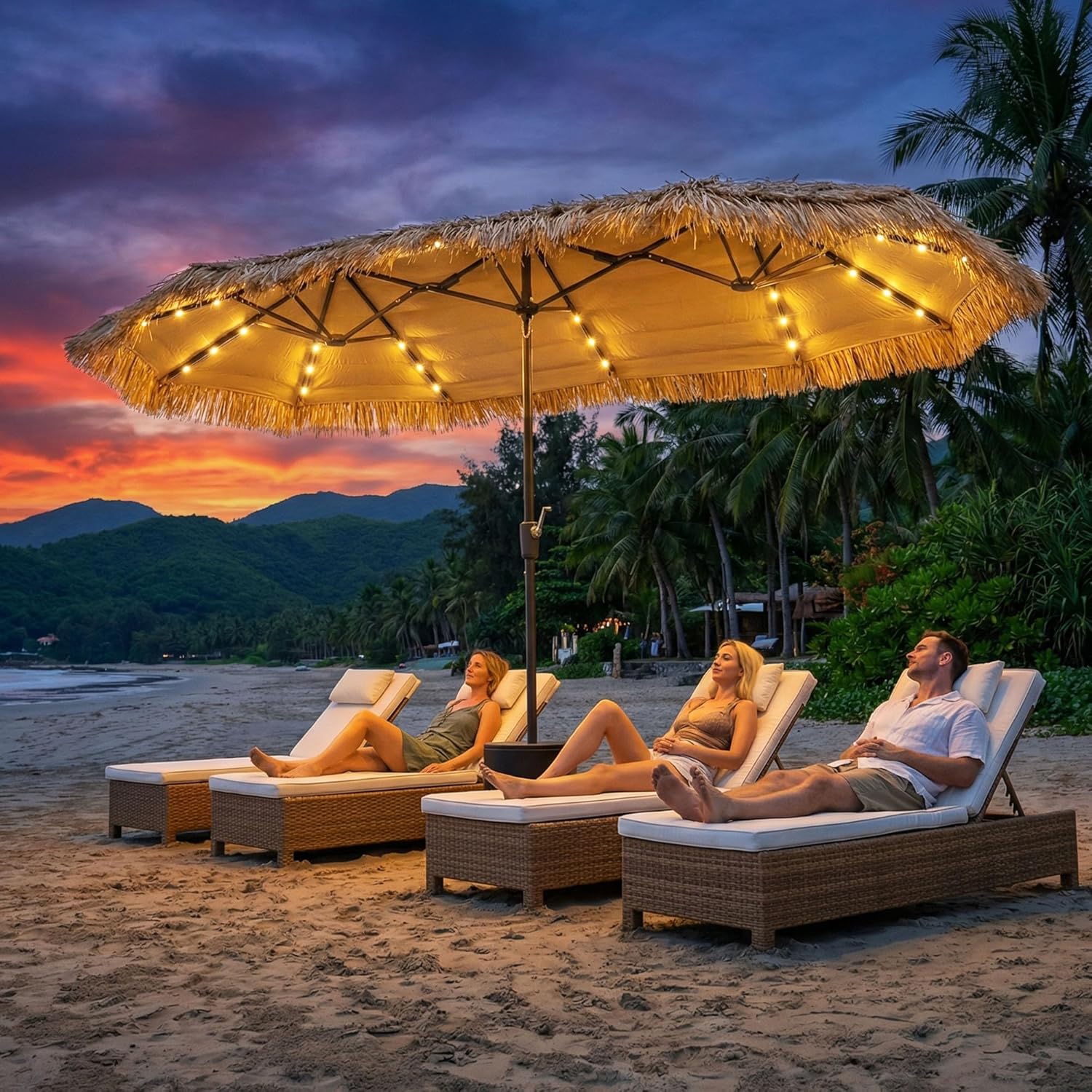 SUNBURY 9/10/13FT 2-Tier Wind-Resistant Tiki Umbrella with 8 Ribs,Extra Wide Hawaiian Patio Shade with UPF50+