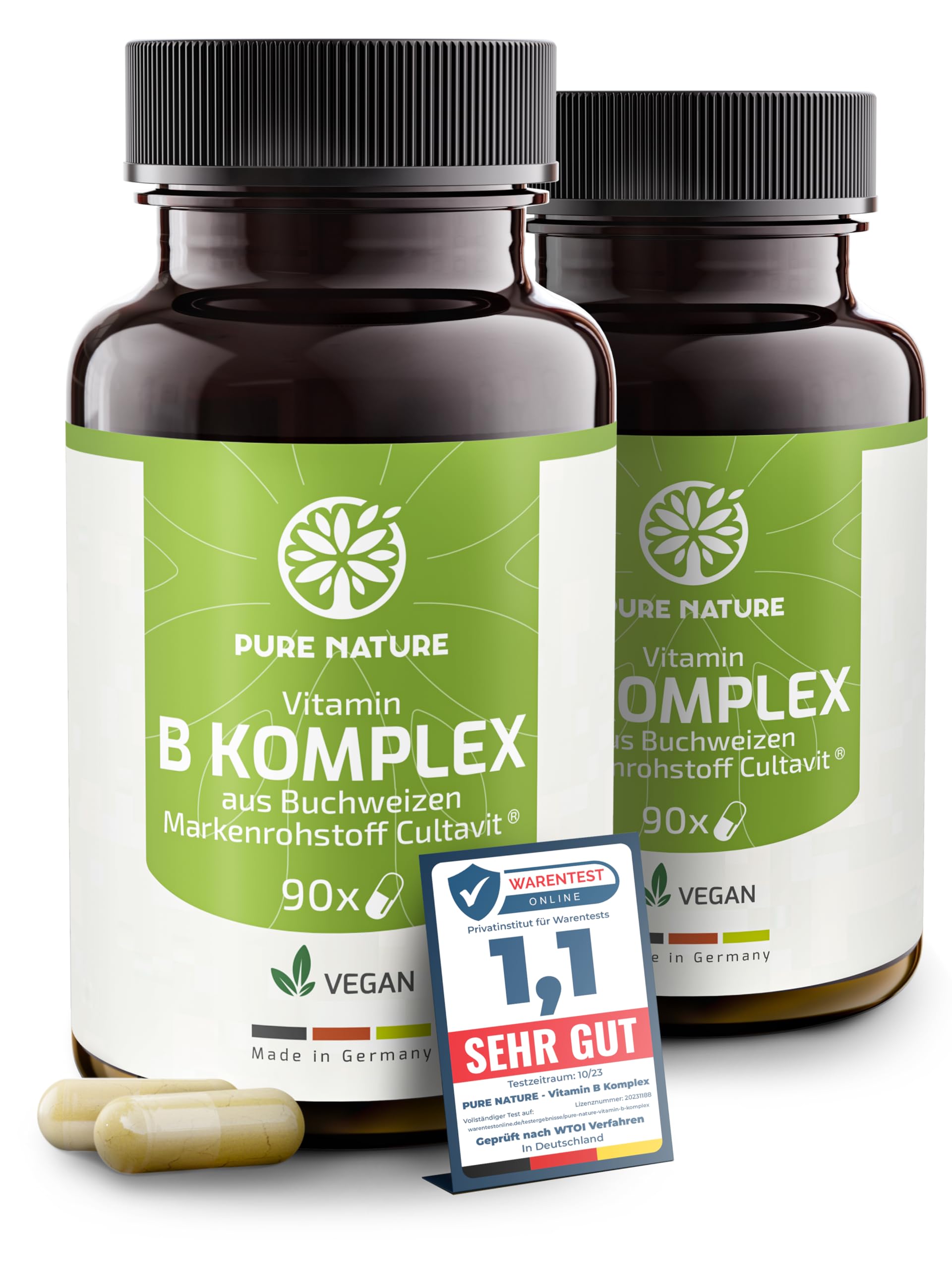 Vitamin B Komplex hochdosiert rein aus Buchweizen I 1000 mg Tagesdosis 8in1 B Vitamine I 2 x 90 Kapseln I Höchste Bioverfügbarkeit I Alle B-Vitamine I Mit B12 Vitamin OHNE Zusätze