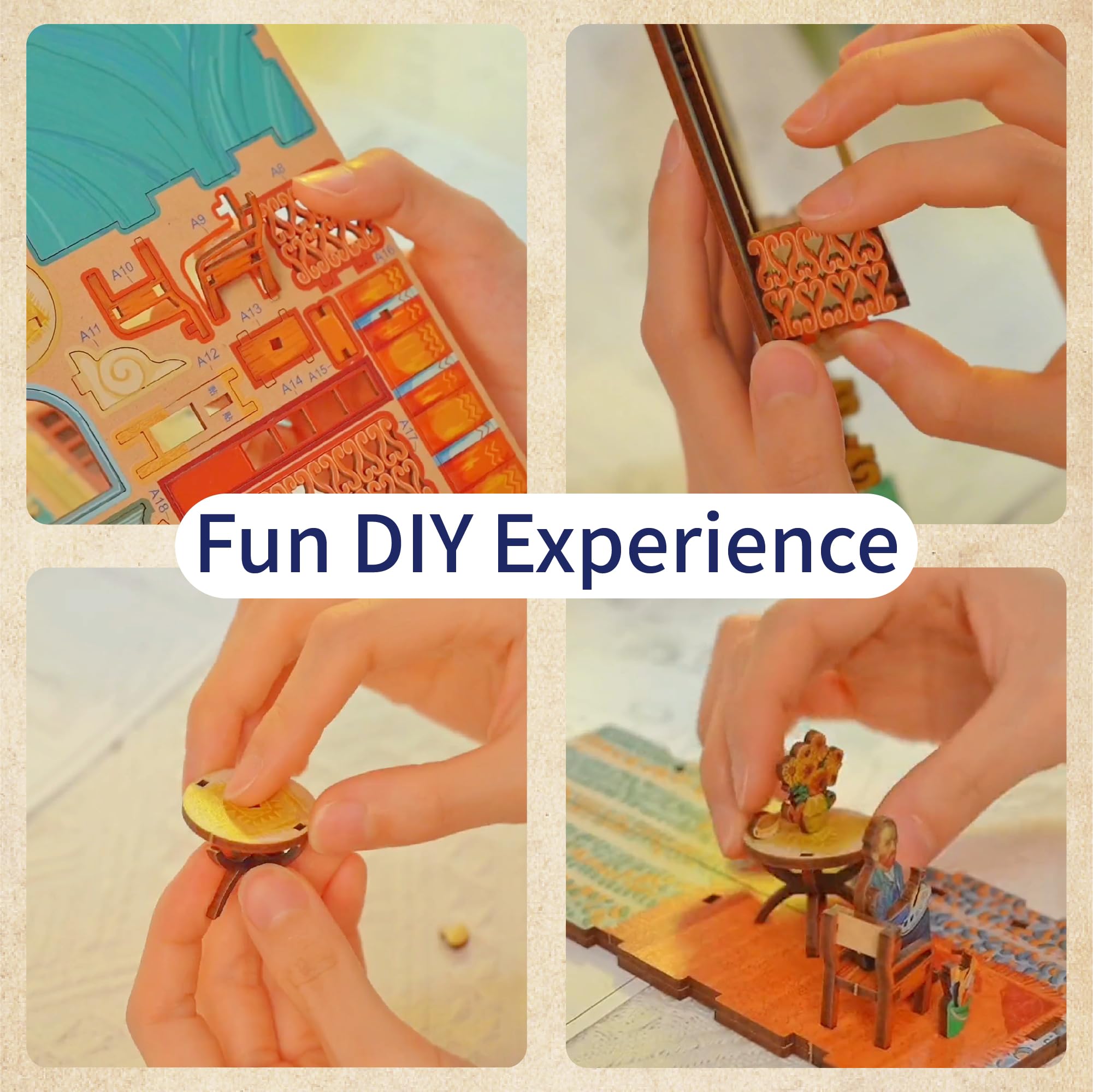 Tonecheer DIY Book Nook Kit 3D Holzpuzzle Modellbausatz für Erwachsene, mit Licht Booknook Bastelset Personalisierte Geschenke für Frauen und Männer (Vincents Welt)