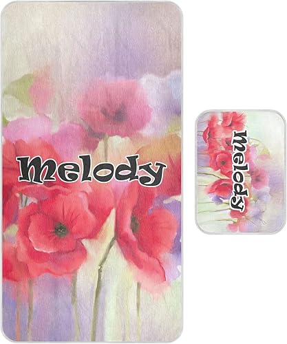 Protector de colchón personalizado de acuarela roja con flores de amapola para niños y niñas, tapete de seda de hielo para cama, colchoneta de