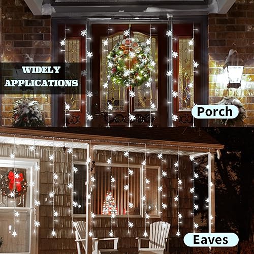 Miniatura 3 de Newhale Tira de luces de cortina de Navidad con 8 modos de luces con copo de nieve y estrella, luces de pared con enchufe USB, decoraciones de