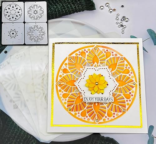 Alinacutle Juego de plantillas de mandala en capas de 4 piezas, plantillas de dibujo, piezas reutilizables, fondo de flores de mandala, para