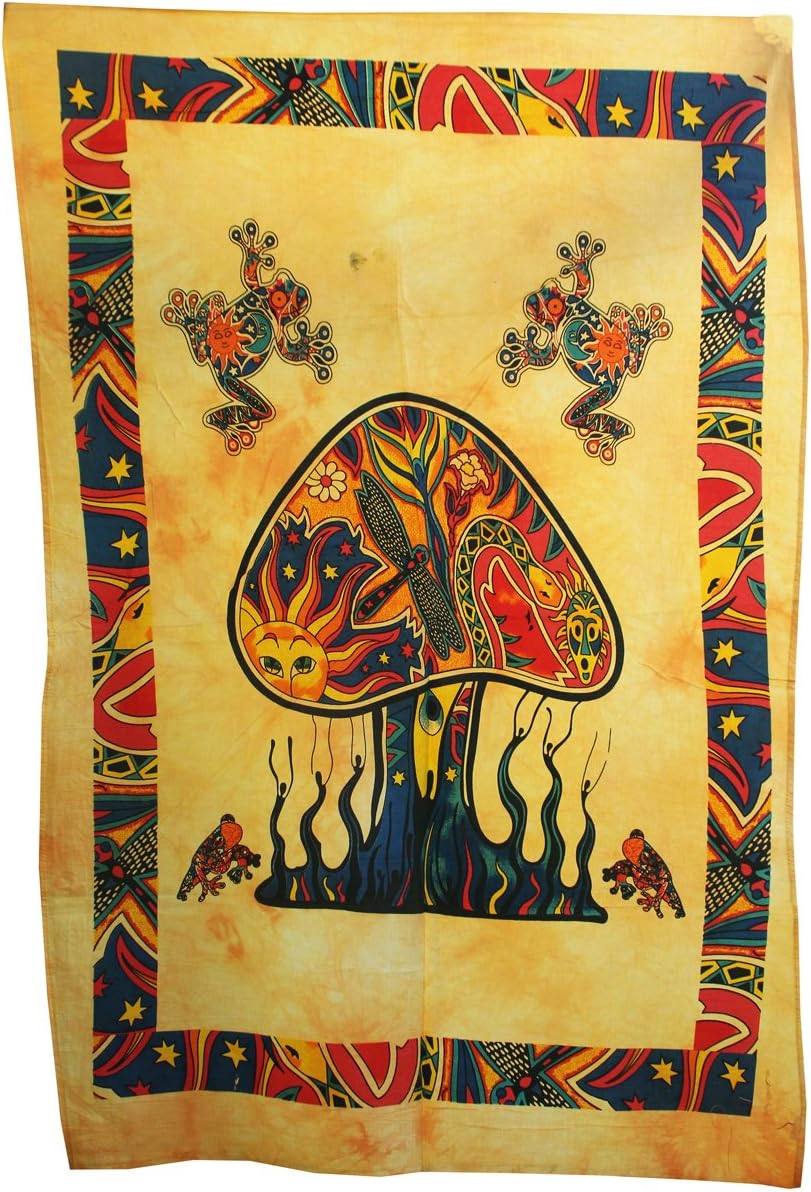 Shubhlaxmifashion Psychedelic Mushroom Tapestry Frogs Magic Shrooms Tapestry Dorm Tapestry Hippie Tapestry Wall Hanging Fantasy Bohemian Poster Trippy Animal Wall Art