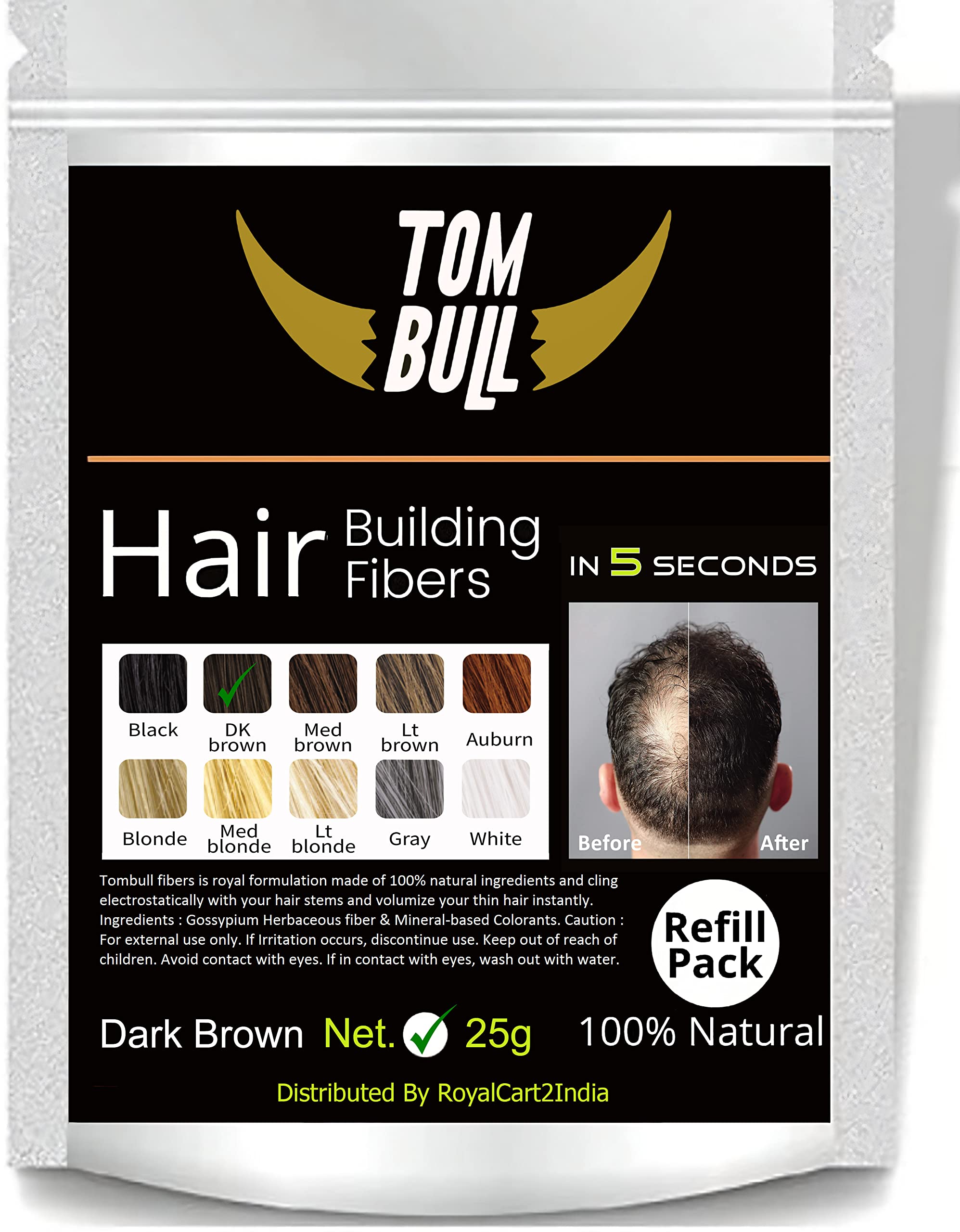 Tom Bull Hair building fiber refilling pack use for Caboki Toppik Bottles etc. (25gm DarkBrown)-image-13