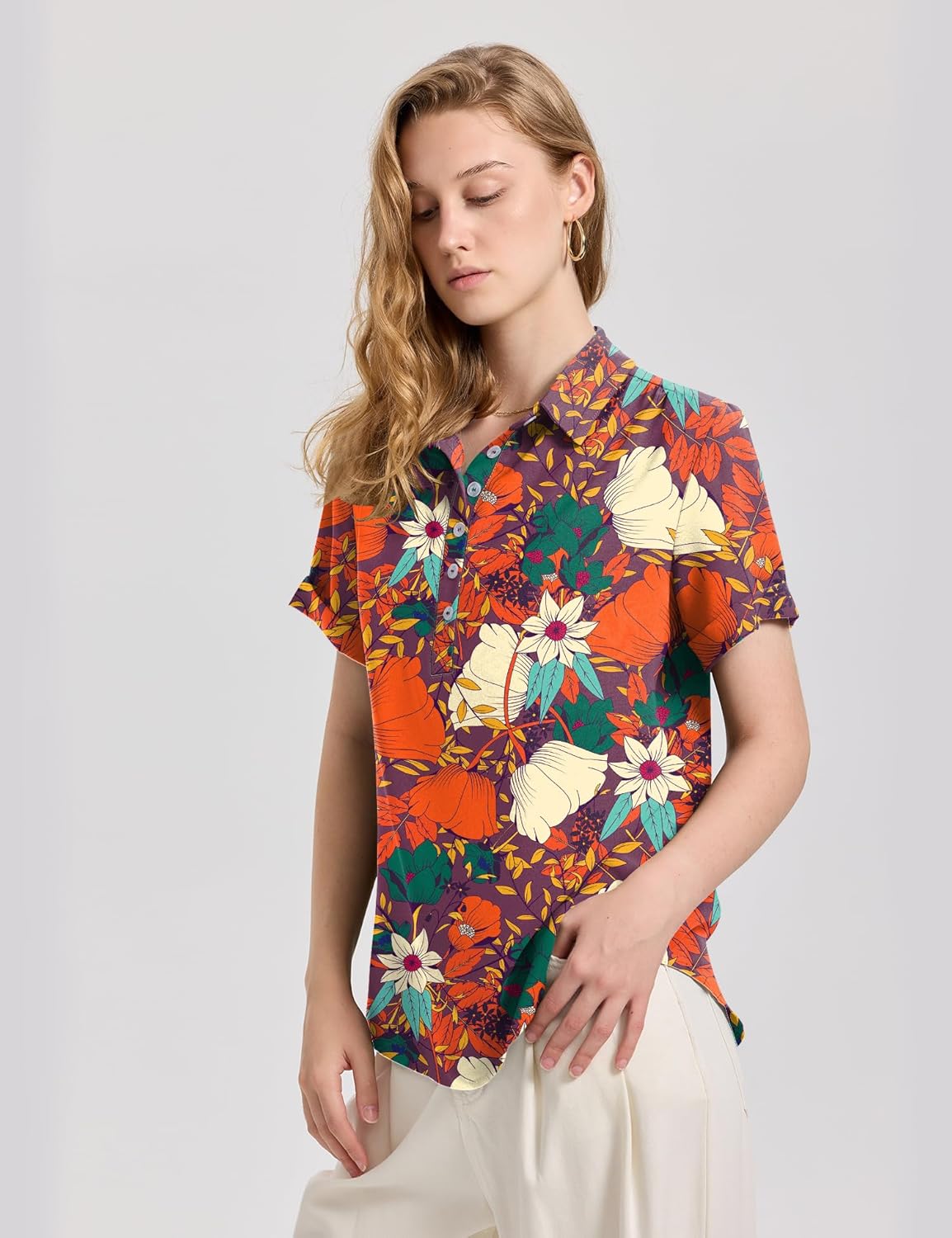 Rapbin Spring Tops for Women 2026 Women Blouses Short Sleeve V Neck Casual Collared Office Work Shirts Tops - Image 4