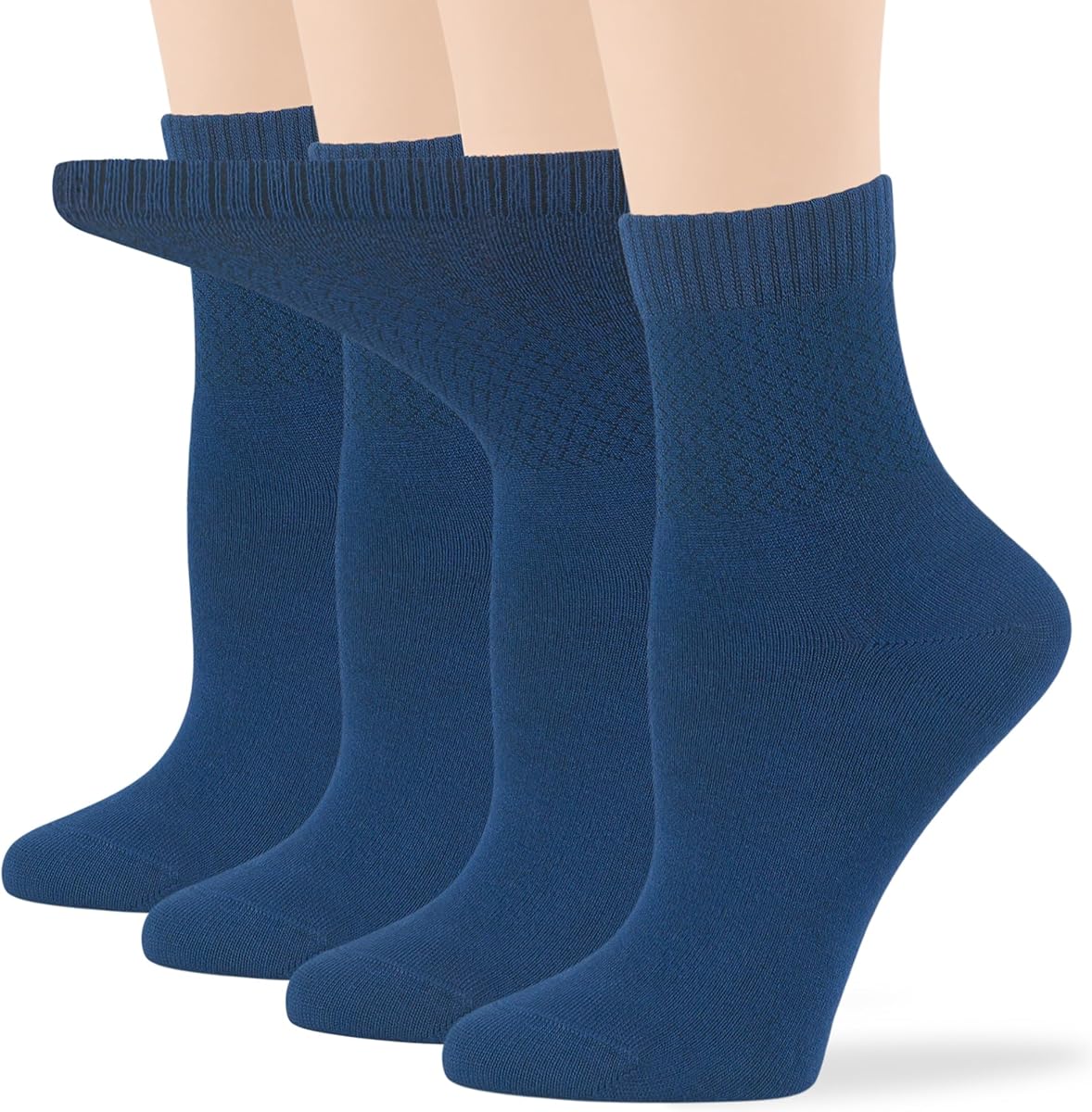 7BigStars Kingdom Women's Viscose from Bamboo Diabetic Quarter Socks, Non-Binding Loose Fit - 4 Pack Large - Solid Extra Wide - Sock Size 10-12 Shoe Size 8-12 L Light Navy