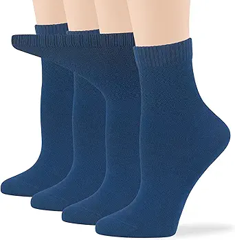 7BigStars Kingdom Women's Viscose from Bamboo Diabetic Quarter Socks, Non-Binding Loose Fit - 4 Pack Large - Solid Extra Wide - Sock Size 10-12 Shoe Size 8-12 L Light Navy