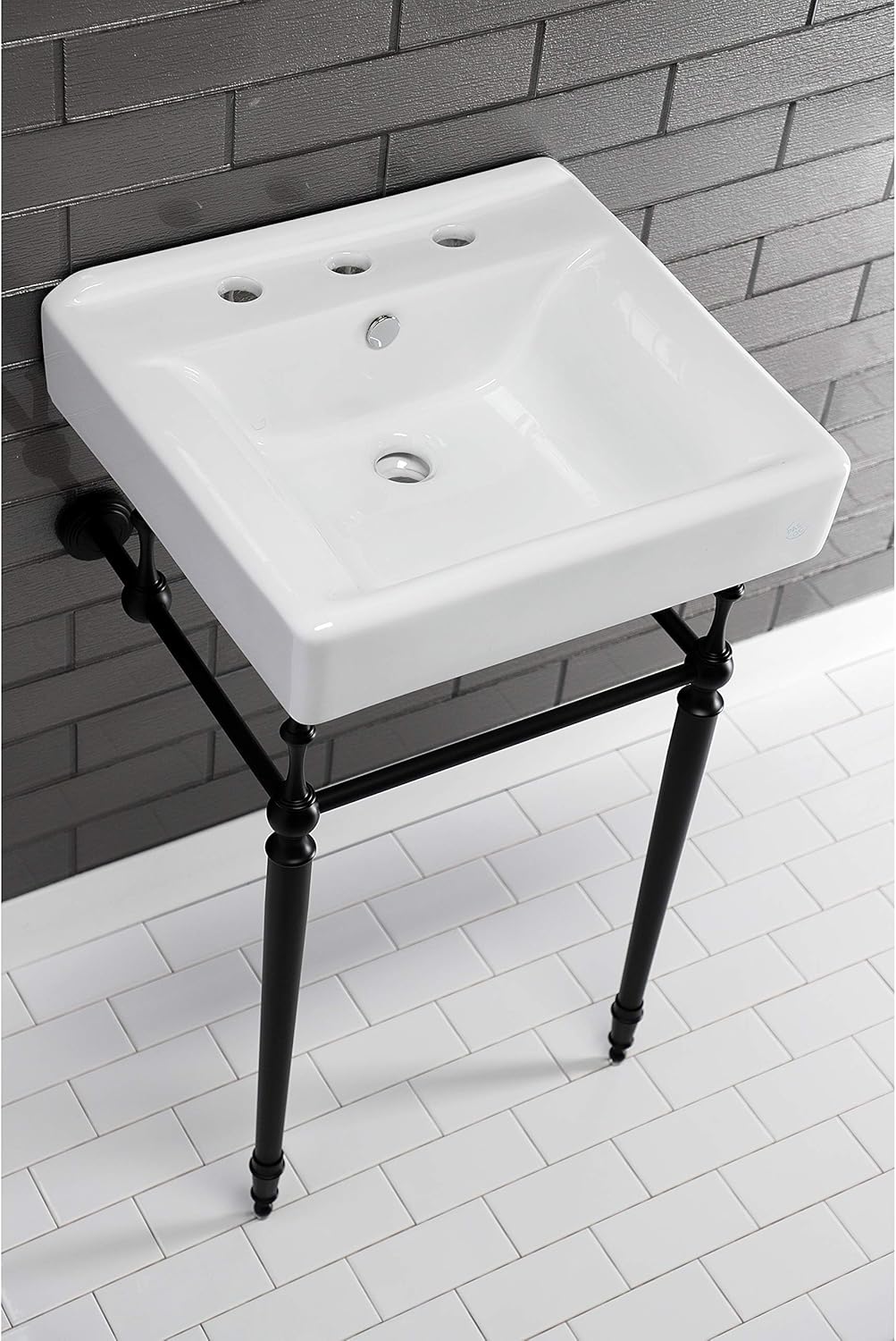 Kingston Brass EV2018W38 Concord 20" Ceramic Console Sink Basin Only (8-Inch, 3-Hole), White – Legs Not Included