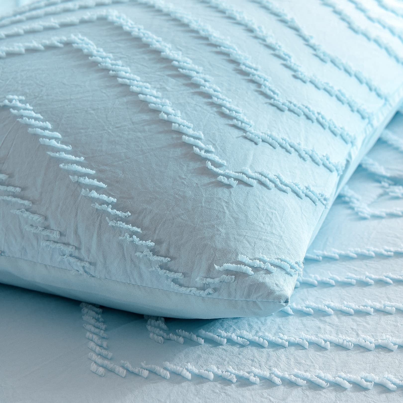ALEjon Juego de Funda nórdica Plisada Azul con patrón geométrico, 220X240cm - Conjunto de Ropa de Cama de 3 Piezas, Material de Microfibra, Que Incluye 1 Funda nórdica y 2 Fundas de Almohada