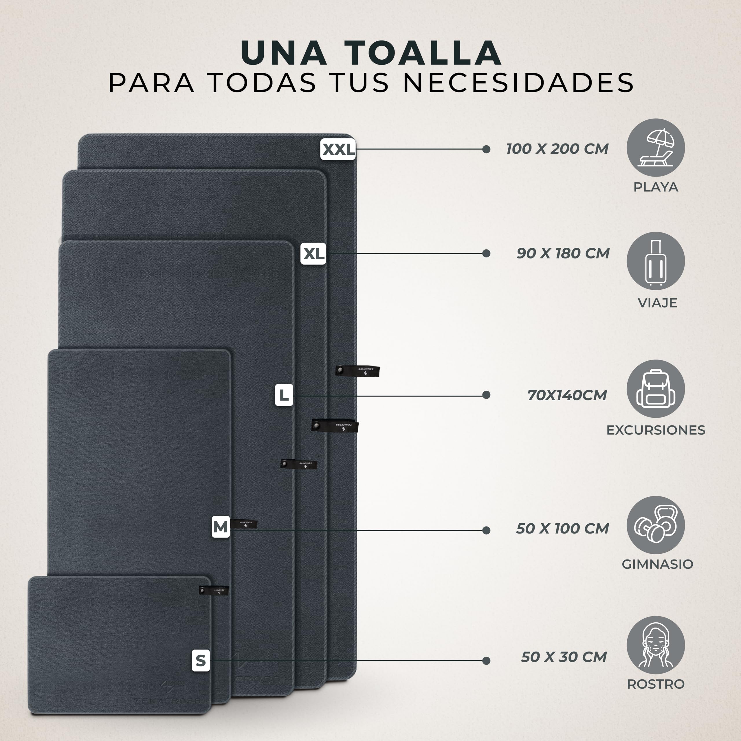 ZENACROSS Toalla Gimnasio 50x100cm con Bolsa de Transporte - Toalla Microfibra de Secado Rápido y Versátil - Toallas Gimnasio Talla M - Azul Oscuro — view 5