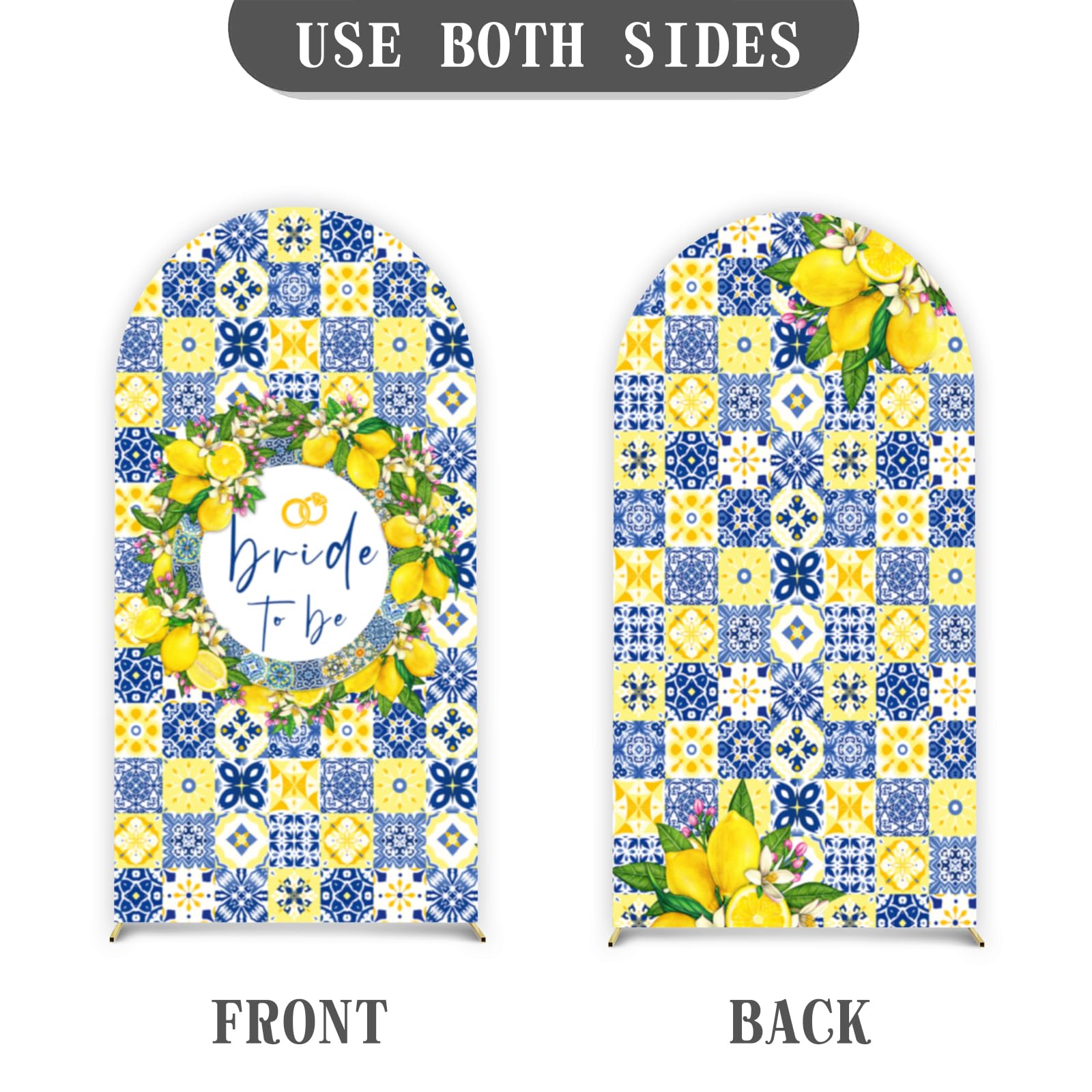 Mediterranean Lemon Bridal Arch Backdrop Stand Cover 6ft Blue Spandex Wedding Arch Cover Backdrop Fabric 2-Sided Round Top Backdrop Covers for Wedding Ceremony Reception Balloon Party Photography