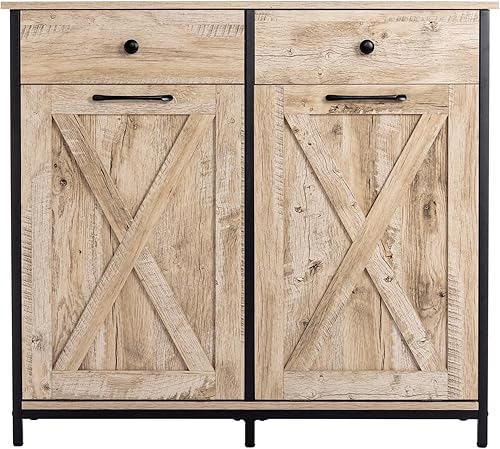 Miniatura 7 de UEV Armario de basura estilo roble, armario de basura abatible con cajón oculto sólido, armario de basura rústico de cocina, armario de reciclaje de