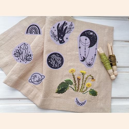 Miniatura 5 de Patrones de bordado solubles en agua, 2 hojas de luna y ojos, palillo y papel de bordado de puntada, estabilizadores de papel de transferencia de