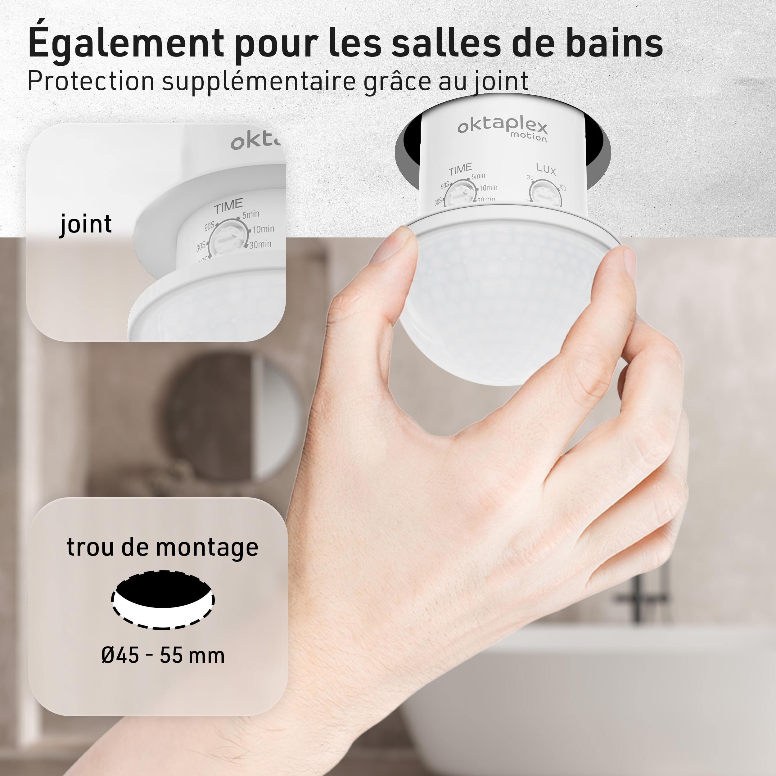 Oktaplex Kim Lot de 2 détecteurs Plafond encastrés IP54 Blancs | Capteurs PIR 10m pour salle de bain et extérieur