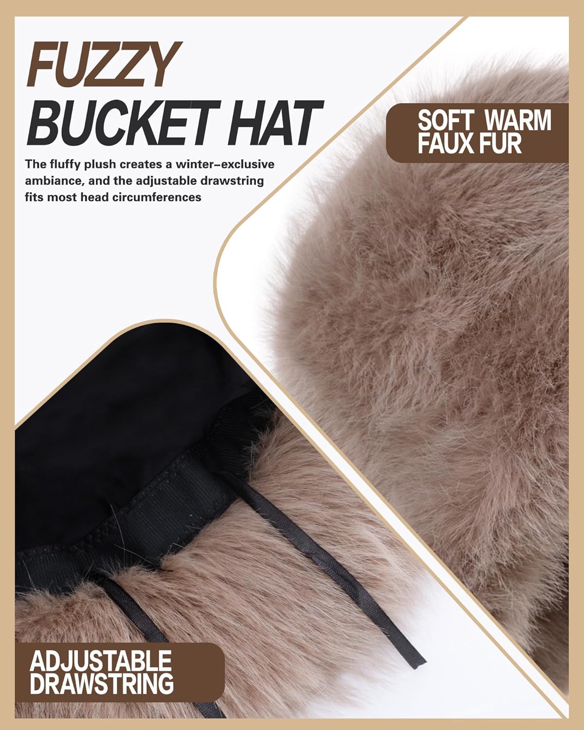 Faux Fur Bucket Hat for Women, Wide Brim Adjustable Fuzzy Fisherman Cap Long Pile Fluffy Winter Fashion Hat - Image 5