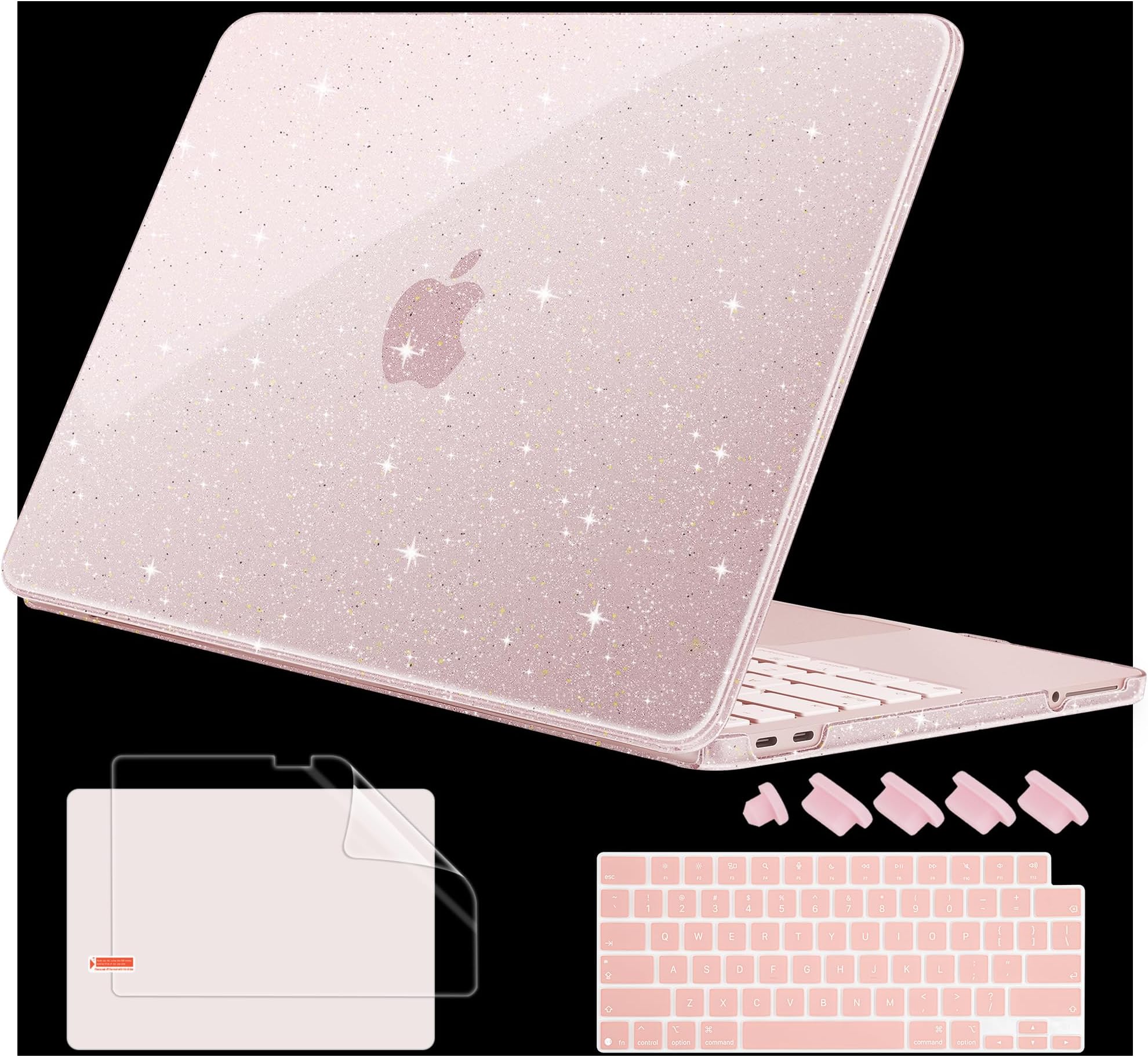 Case for 2026 MacBook Neo 13-inch Laptop with Liquid Retina Display, Release Model A3404, Slim & Lightweight Protective Case + Keyboard Cover + Trackpad Film + Dust Plug, Glitter Blush