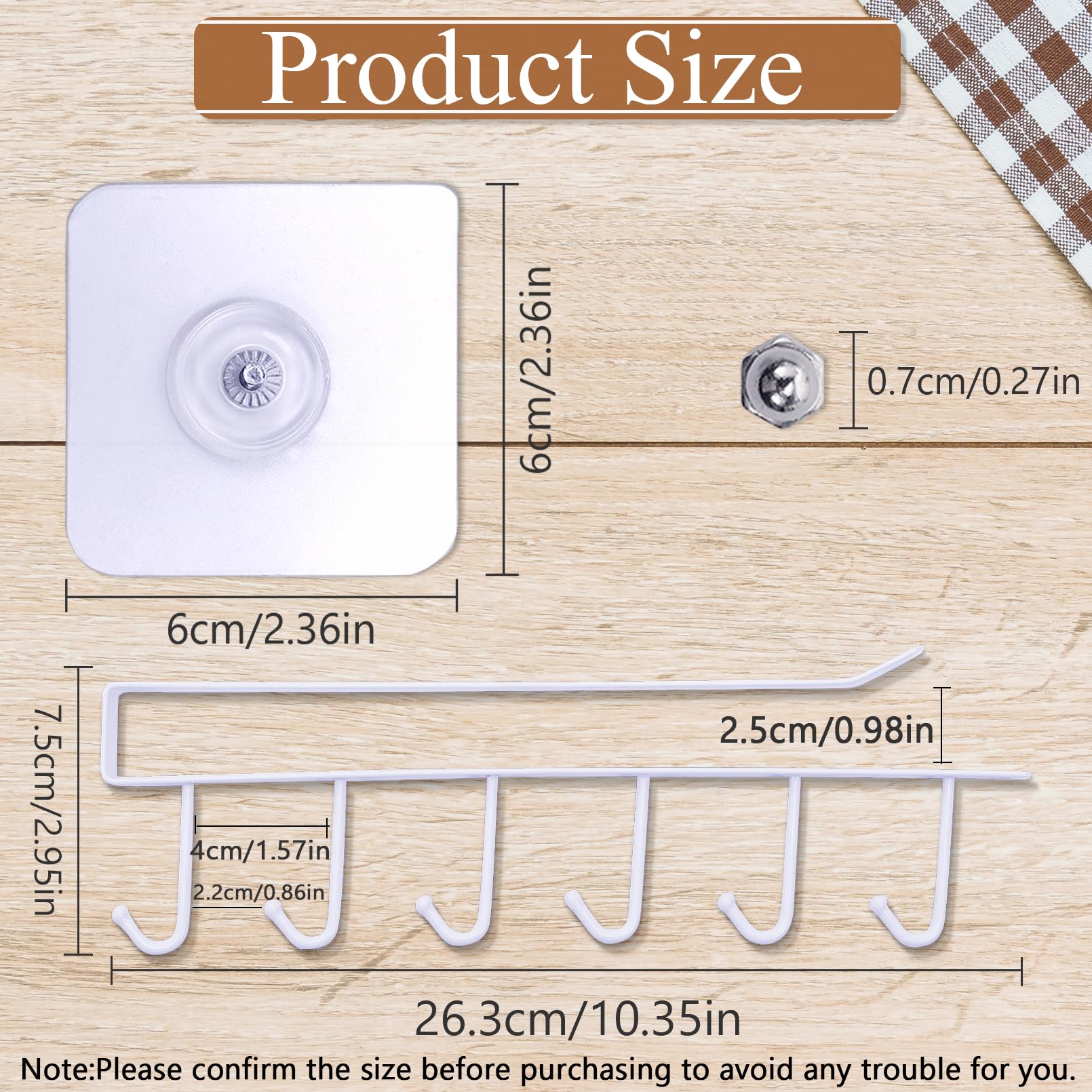 Plzrme 6Pcs Mug Hooks Under Cabinet,Adhesive Coffee Cups Holder Hanger no Drilling,Mug Hanger Under Shelf,Under Cabinet Mug Holder with 6 Mug Hooks for Kitchen Cabinet Shelf (White)