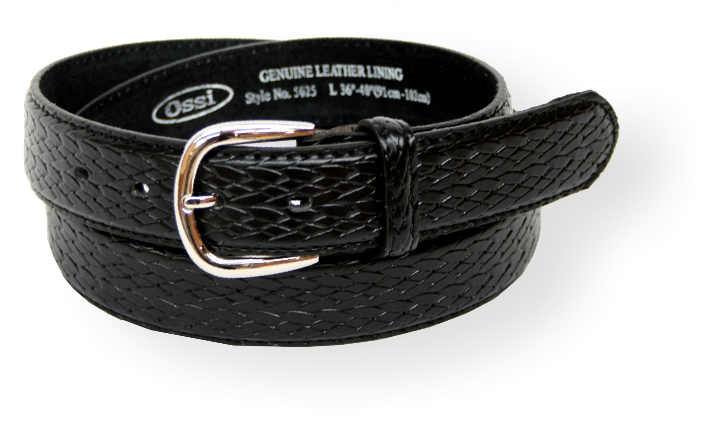 Ossi Men's Black Real Leather Lined Basket Weave Pattern Belt Medium (32" - 36")
