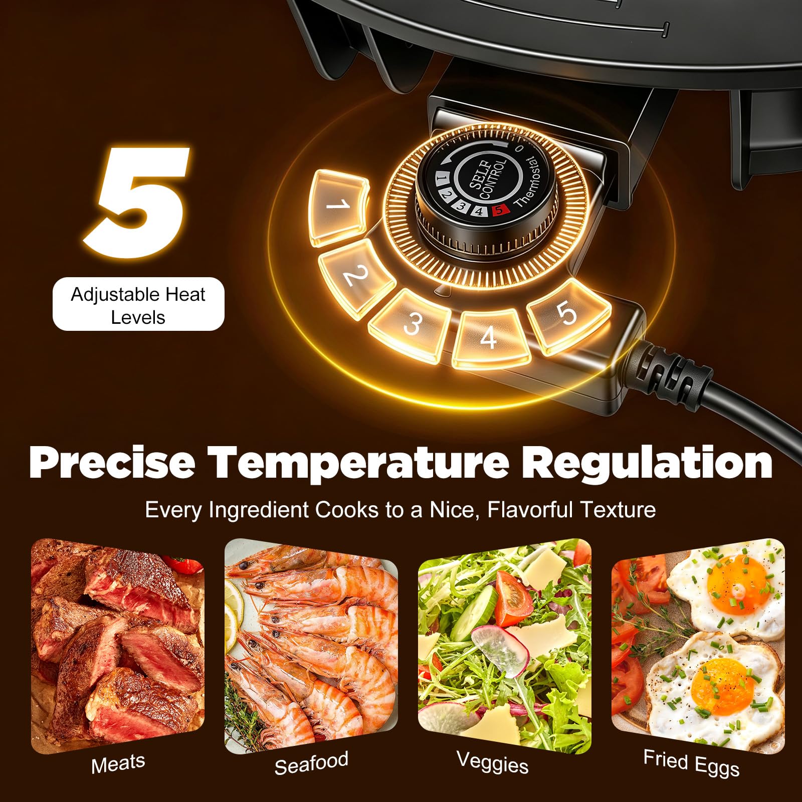 Padella elettrica, 6 l, 1360 W, con coperchio in vetro