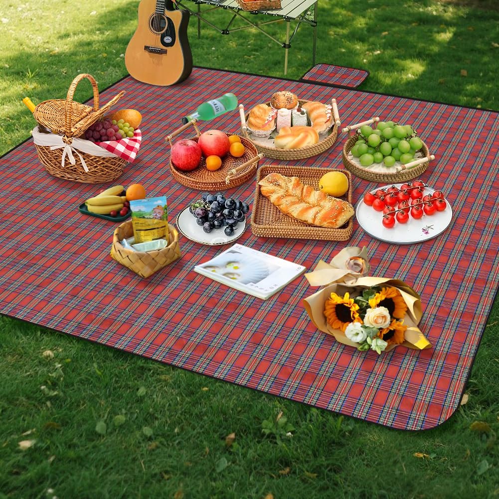Coperta da Picnic Impermeabile 200x200 cm Pieghevole con Manico Portatile per Spiaggia, Parco, Campeggio