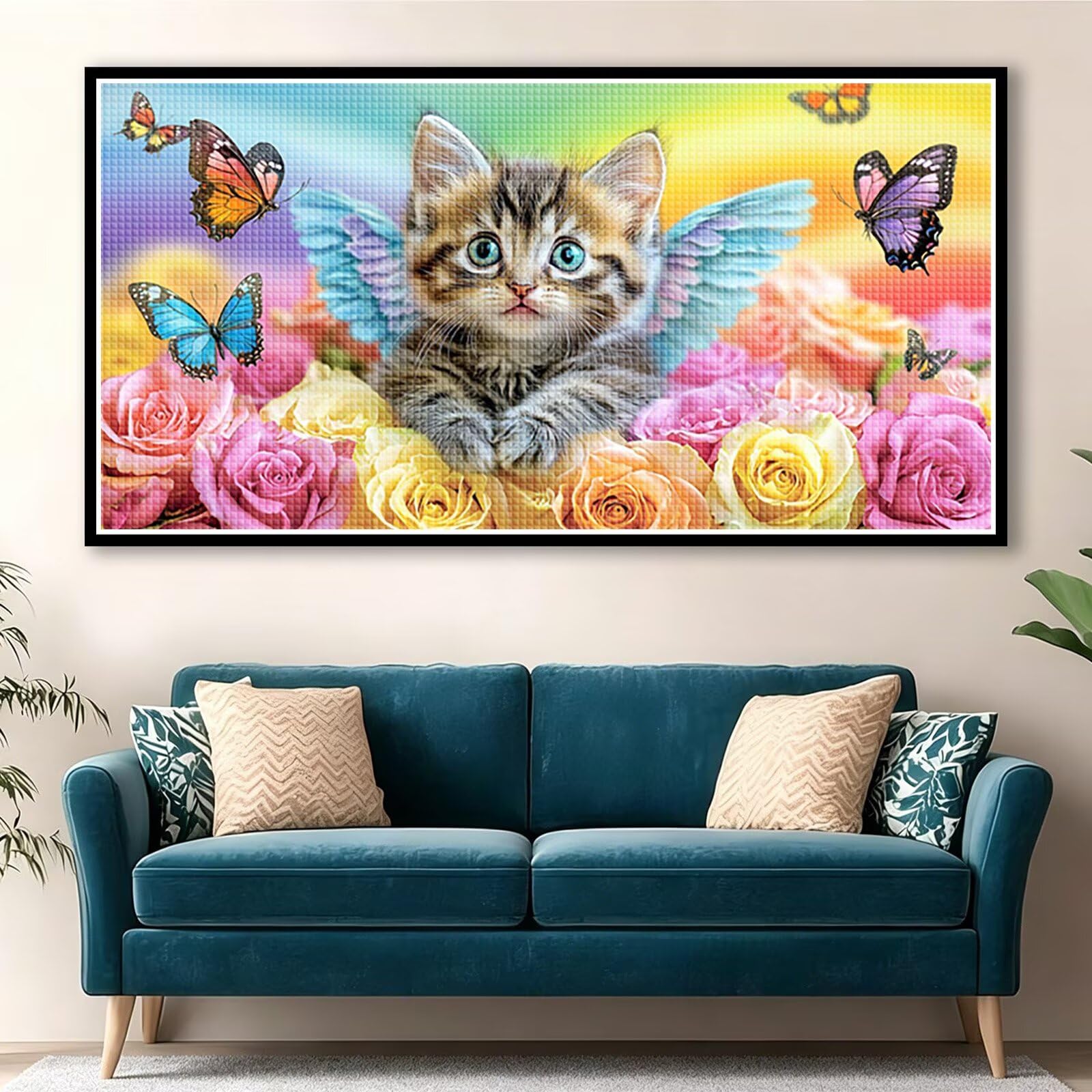 Diamond Painting Grande 160x80cm Gato Diamond Painting Adultos, DIY Flor Pintura de Diamante Manualidades Adultos, 5D Cuadrado Rhinestone Bordado Punto de Cruz Art para Home Decoration Regalo 0J-225