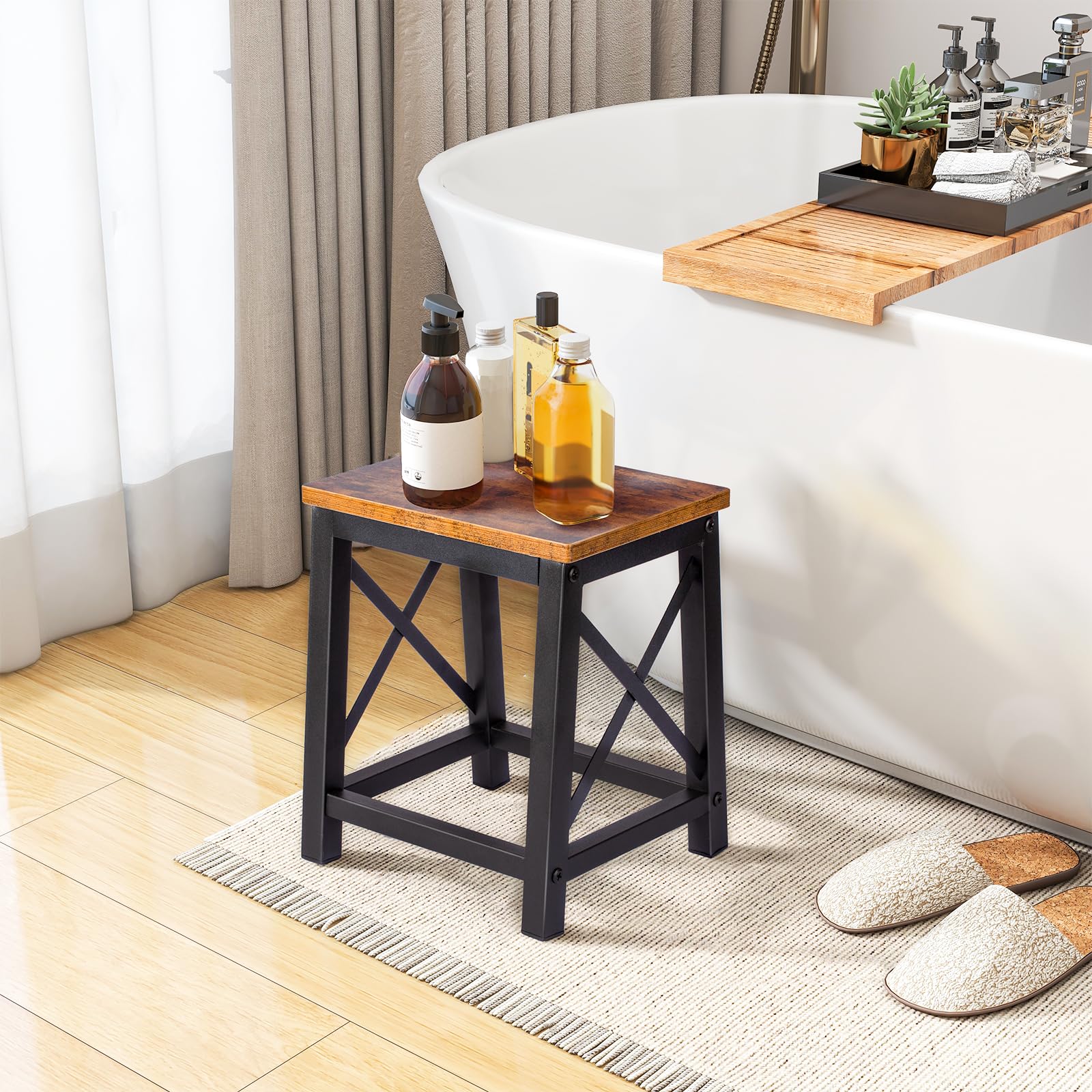 HDANI Taburete de Madera Escalera Resistente 220 kg Marco Metal Antideslizante Marrón-Negro