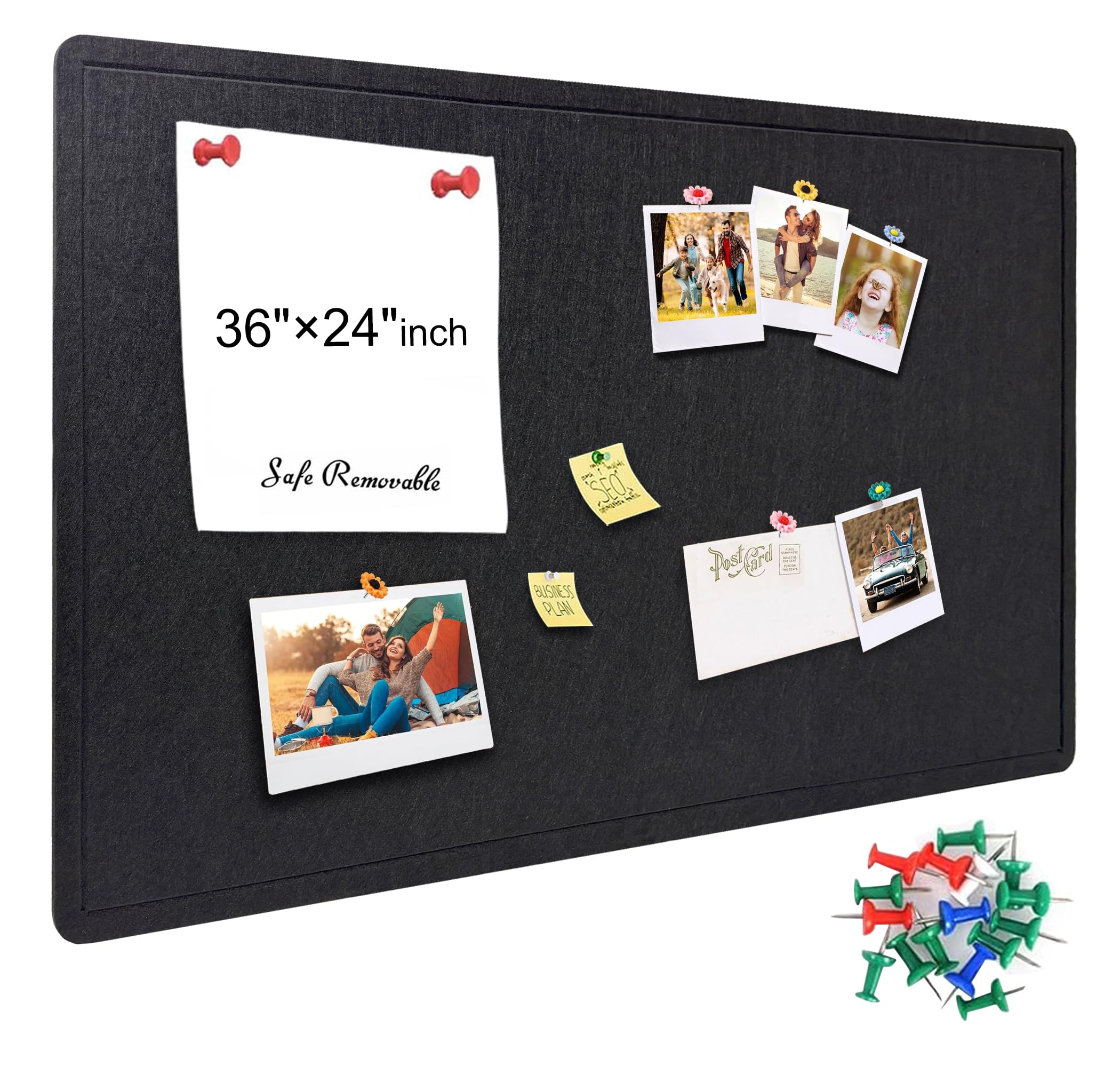 Large Bulletin Board - Foldable 36x24 Inches Cork Board Alternative with 20 Push Pins, 3' x 2' Self-Adhesive Felt Bulletin Board for Wall, Home Office Classroom Decor