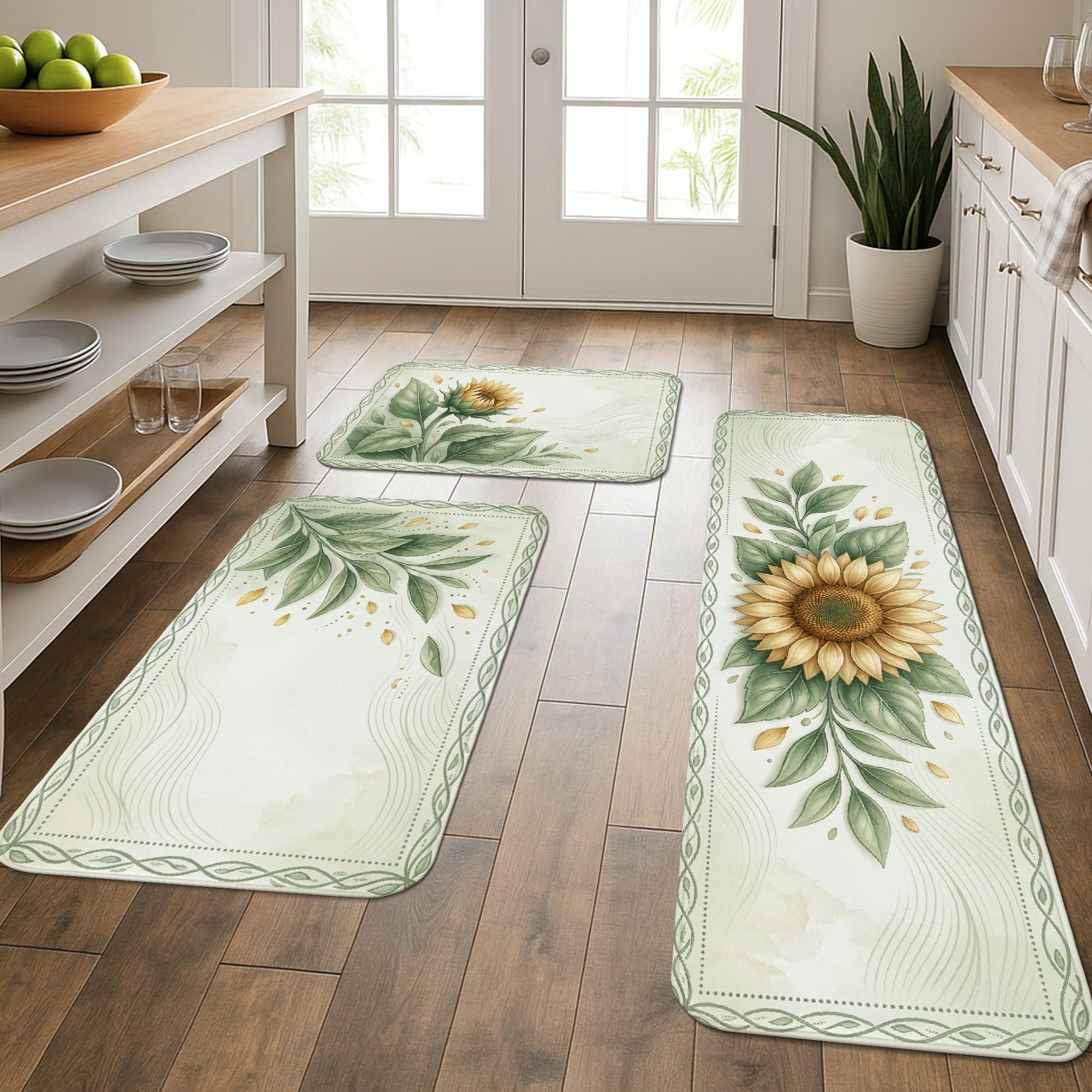 Tapis de cuisine motif tournesol : lot de 3 tapis confortables pour buanderie