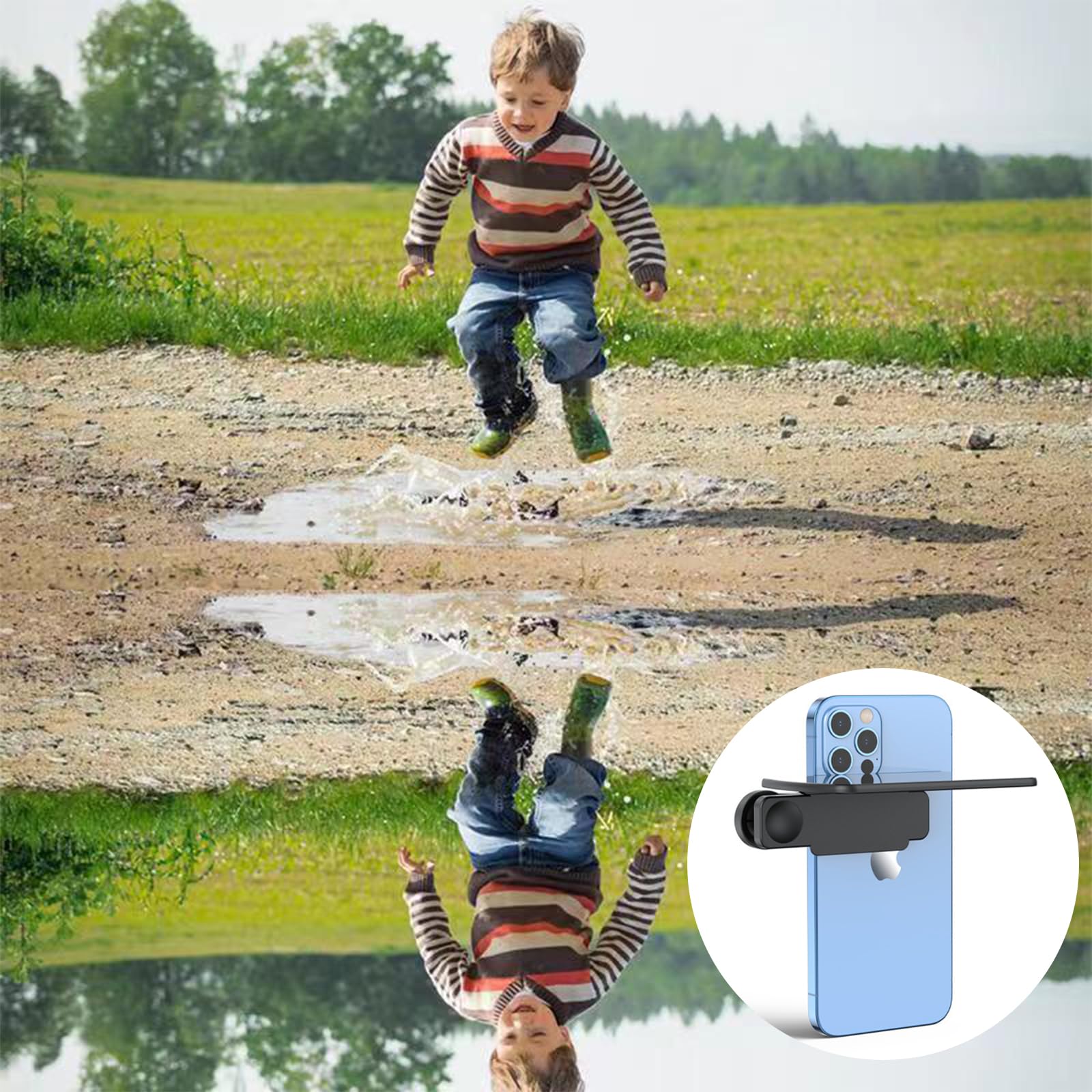 Zestaw 2 klipsów do aparatu w telefonie, lusterko lustrzane, zestaw klipsów do smartfona (czarny + biały), akcesoria do telefonu komórkowego, regulowane składane lusterko ze szkła HD do