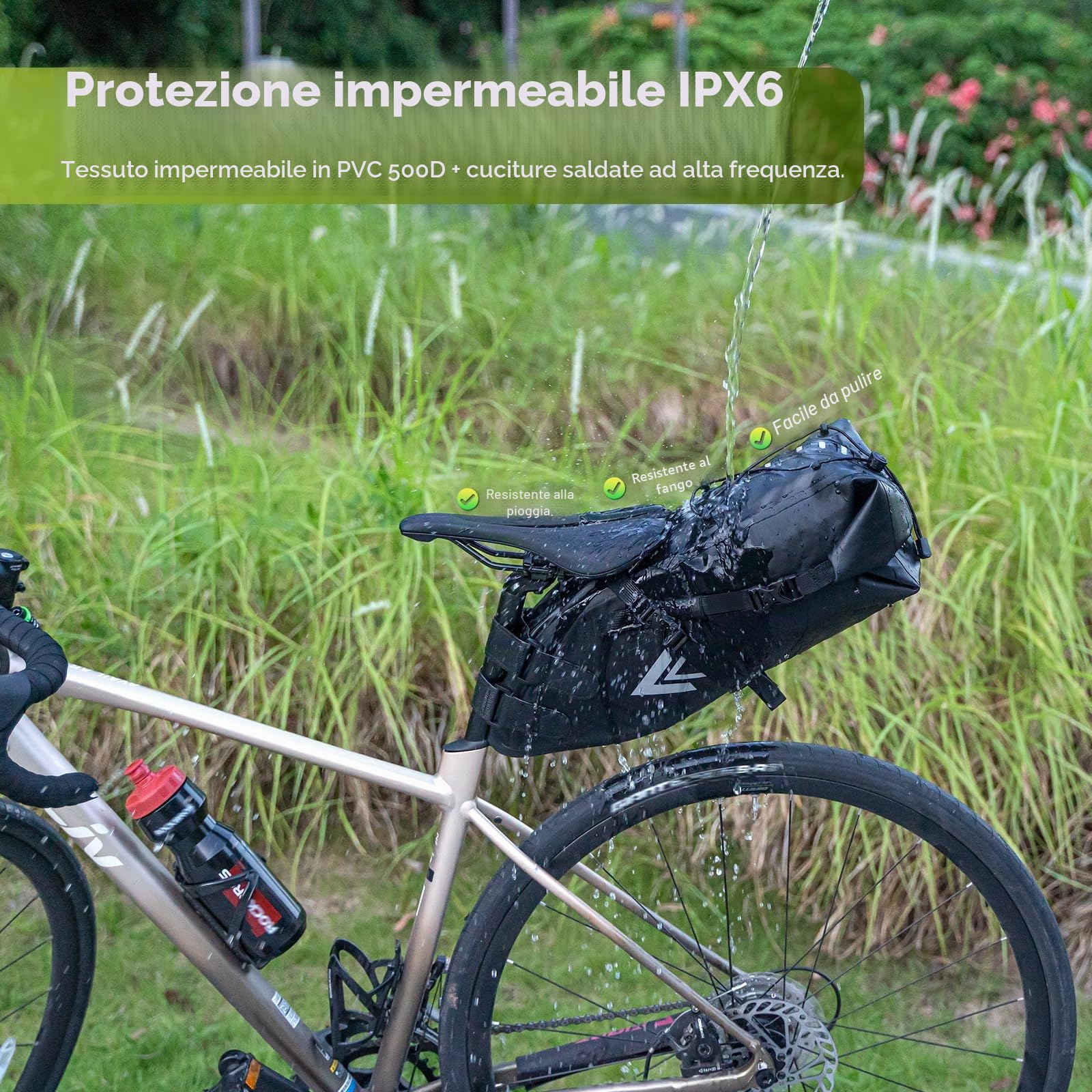 Jeebel Borsa da Sella Bici, Borse da Bicicletta Posteriori Laterali Borsa da Sottosella Impermeabile 10L Portaoggetti da Sella Leggero Per Ciclismo Bici Corsa MTB Mountain bike, Nero