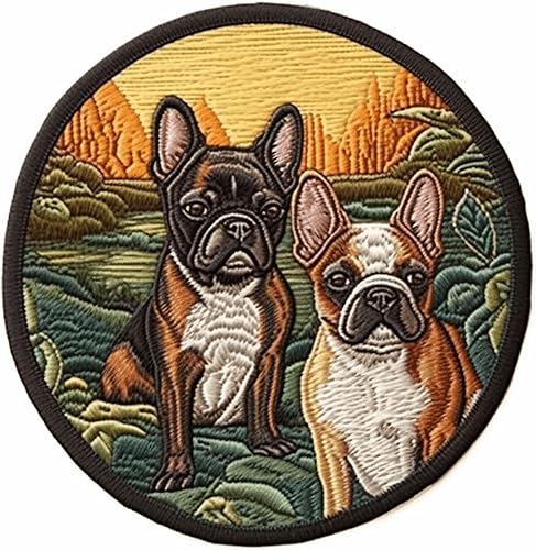 Miniatura 10 de Parche de perro Bulldog francés de 3 pulgadas, aplique sublimado bordado para ropa, chaleco de ropa, bordado decorativo para coser, emblema de