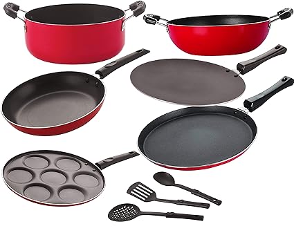 Nirlon Non-Stick Coated Dishwasher Safe Cookware Utensil Combo Gift Set Offer with Spoon [2.6mm_FT13_CT_KD13_UP_Cass20_TP24_3SPN]