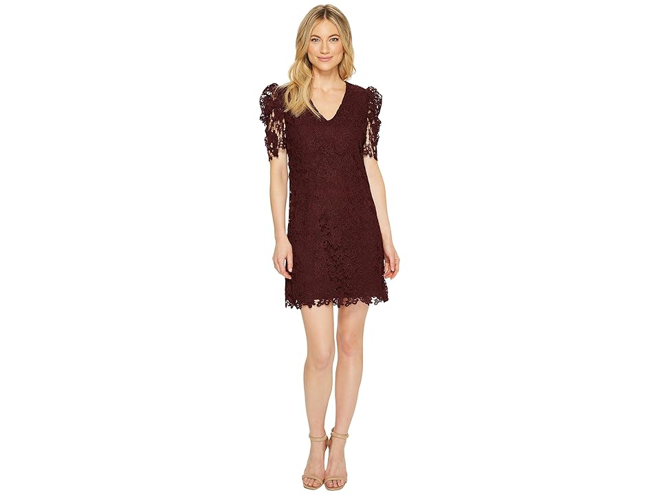 

Donna Morgan V-Neck Shift Dress with Puff Sleeve (Wine Burgundy) Women's Dress