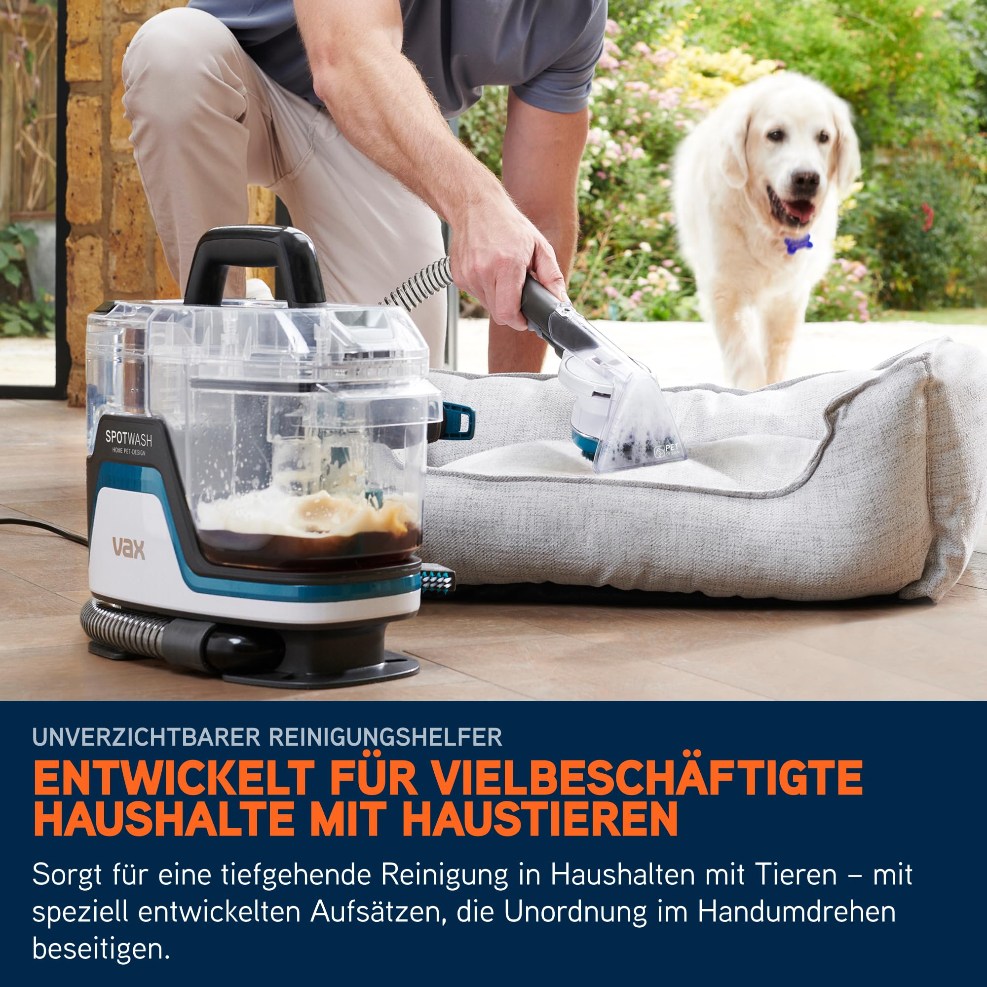 Vax SpotWash Home Haustier-Design Fleckenentferner für Teppiche und Polstermöbel mit SpinScrub-Technologie, kraftvolle Tierpflege, schnelltrocknend und tiefenwirksam