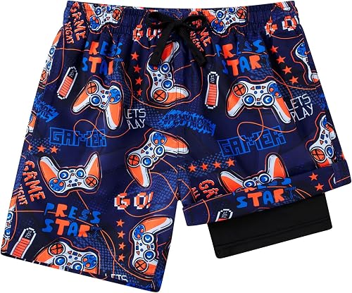 Idgreatim Boys Swim Trunks with Compression Liner Kids Swimsuit Size 5-6