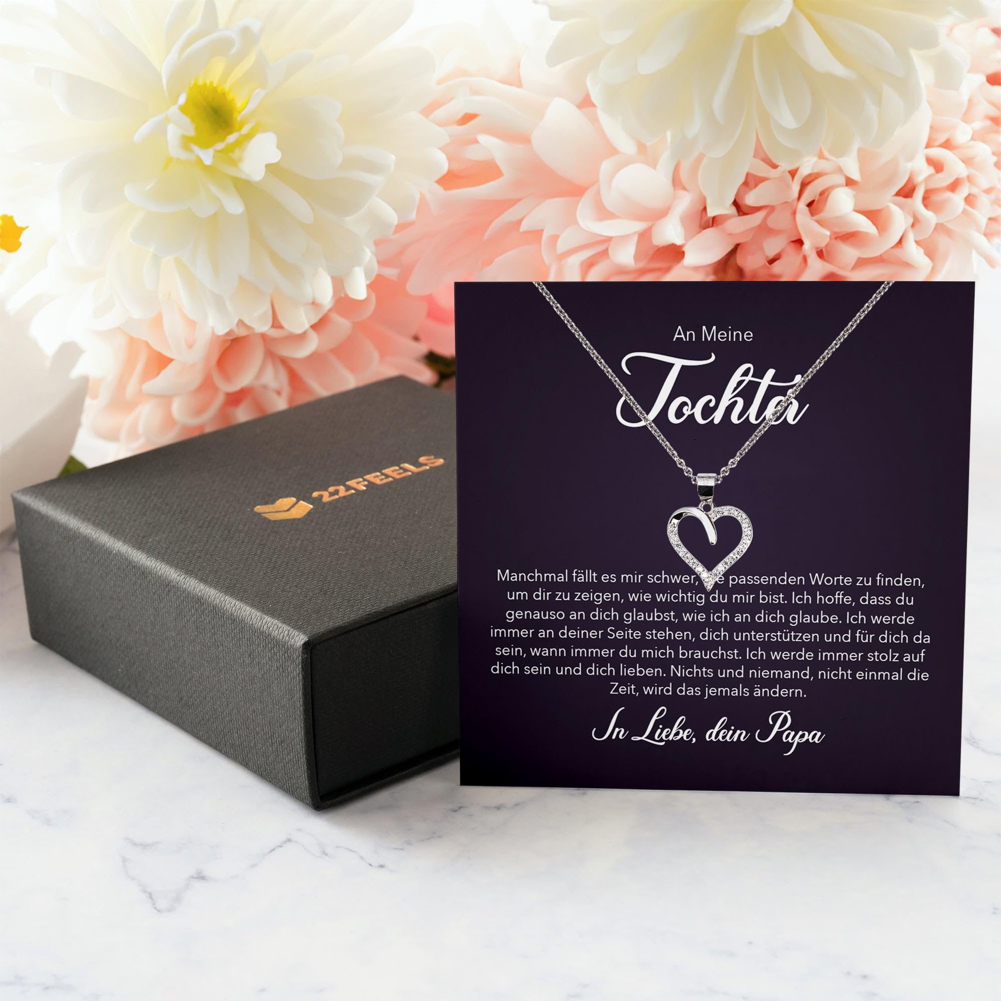 Tochter Geschenk von Papa Silber 925/000 Herz Halskette mit Karte Mädchen Frauen Schmuck Geburtstag Weihnachten Firmung Konfirmation etc.