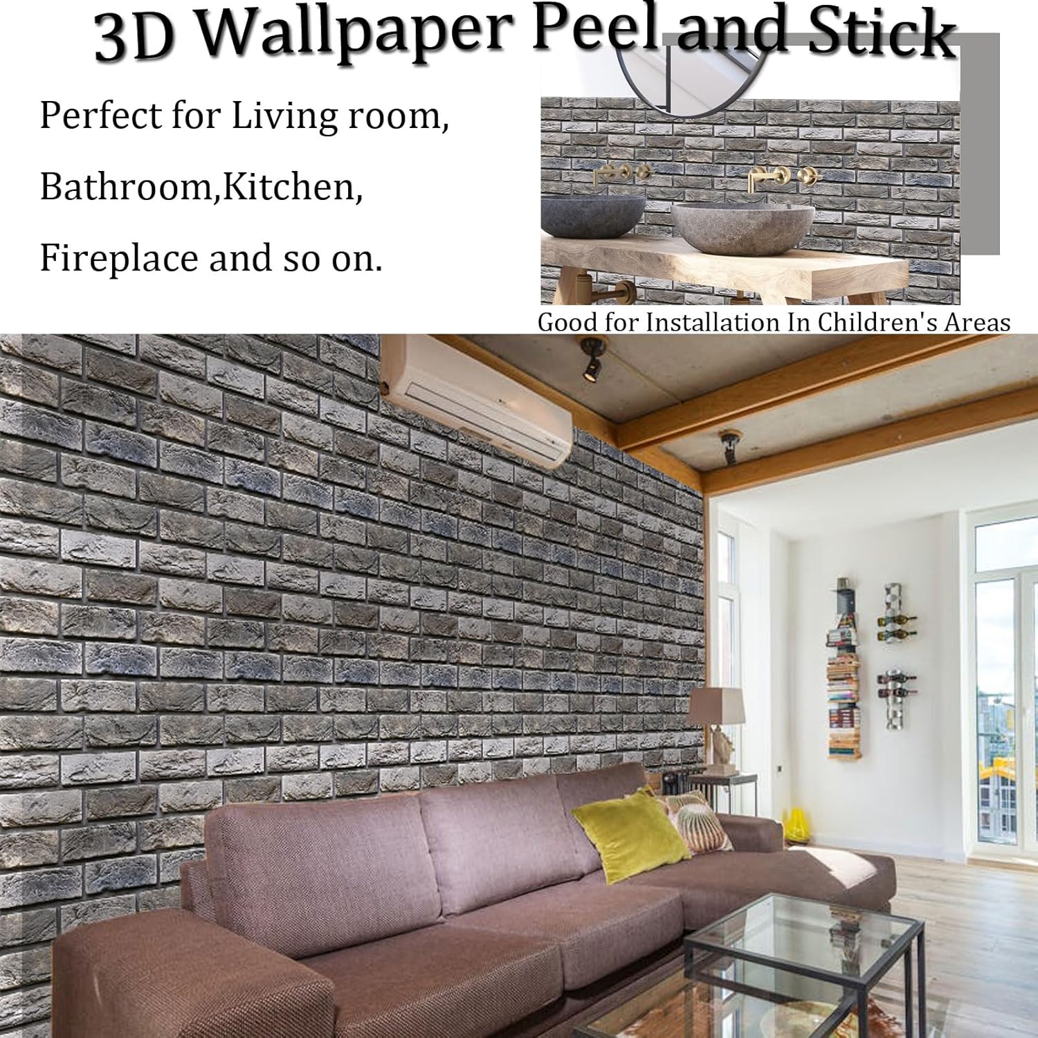 10Pcs 3D Wall Panels Peel and Stick 11.81x11.81 inches 3D Brick Wallpaper Peel and Stick Faux Stone Panel Self-Adhesive PVC Wallpaper for Living Room Bedroom Kitchen Interior Wall Decoration