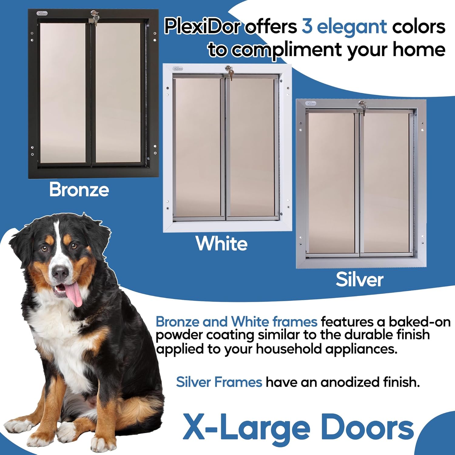 PlexiDor Performance Pet Doors for Dogs and Cats - Energy Efficient Door Mount - with Lock and Key - Silver