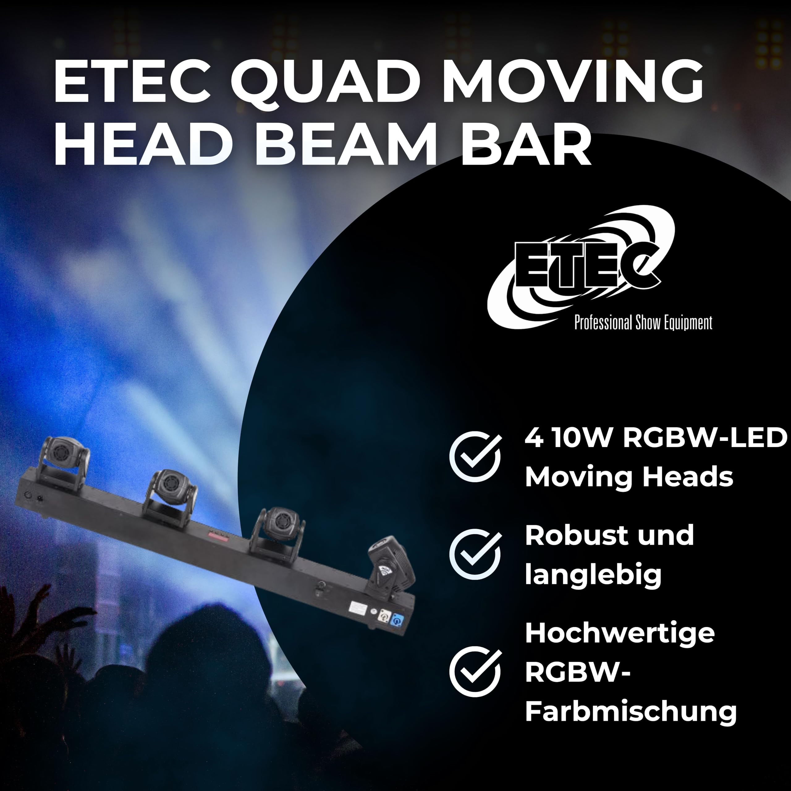 ETEC Professional LED Quad Moving Head BEAM BAR RGBW – Disco Party Effekt, RGBW DMX, Veranstaltung Bühnenbeleuchtung Licht, Show DJ Farbmischung