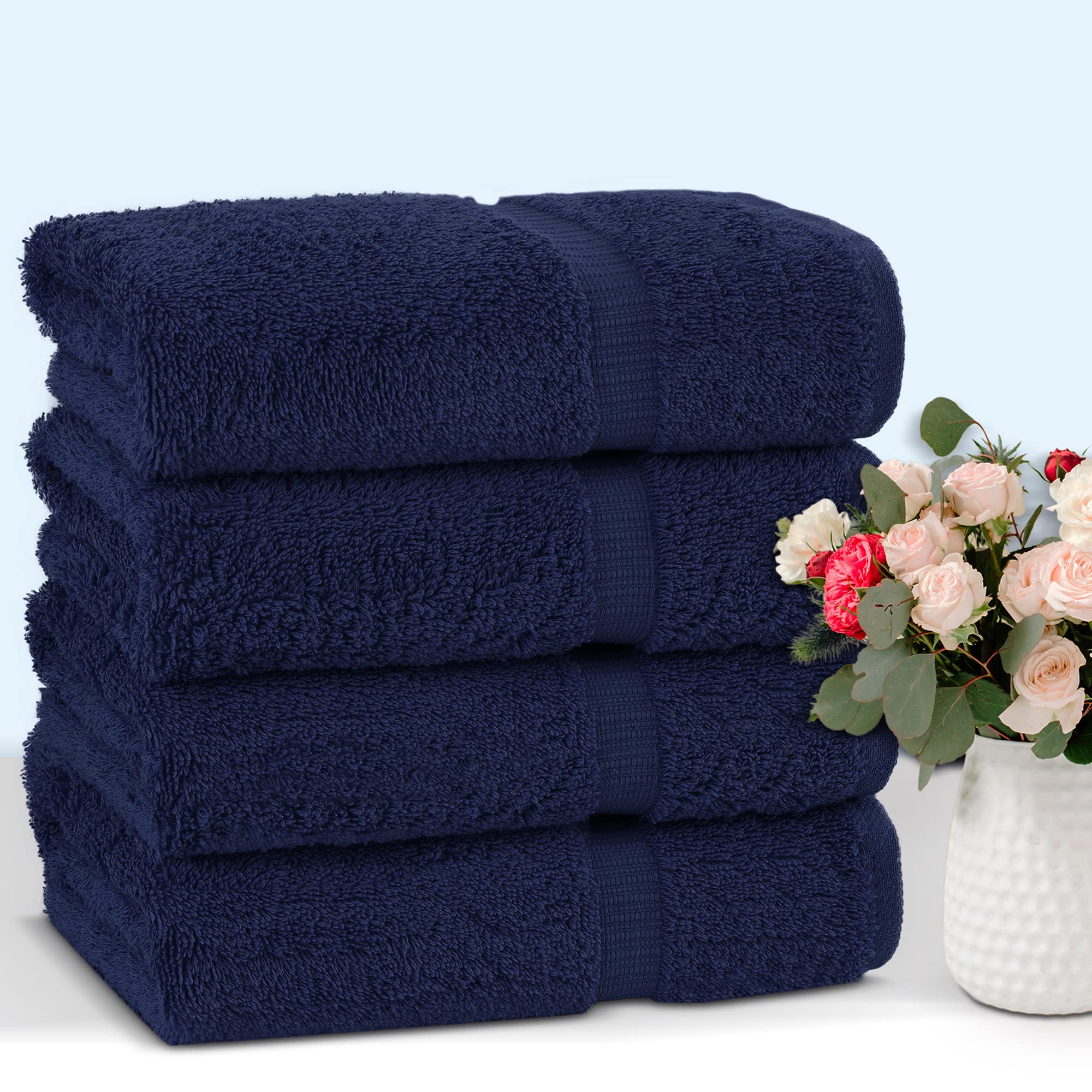 Juego De 4 Toallas Turcas De Baño 100% Algodón - Suaves Y Absorbentes, Calidad Hotel, Color Azul Marino