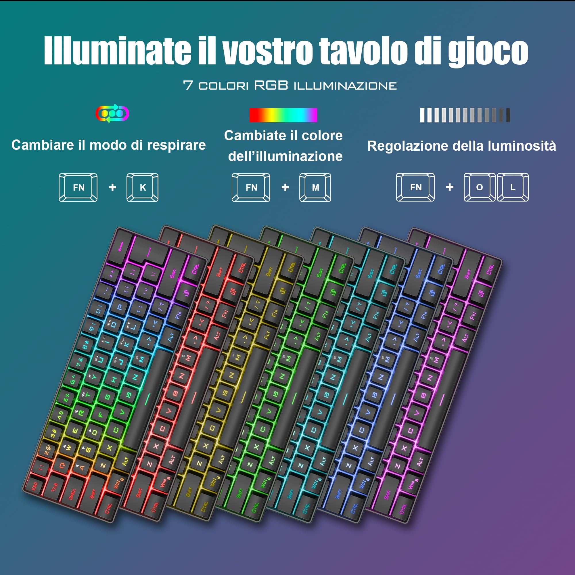 RedThunder 60% Tastiera da Gioco Meccanica Cablata, Retroilluminazione Dinamica RGB, Mouse a Nido D'ape Leggero da 7200 DPI, Tastiera Ultracompatta, 62 Tasti Anti Ghosting, Layout IT per PC/PS5-Nero