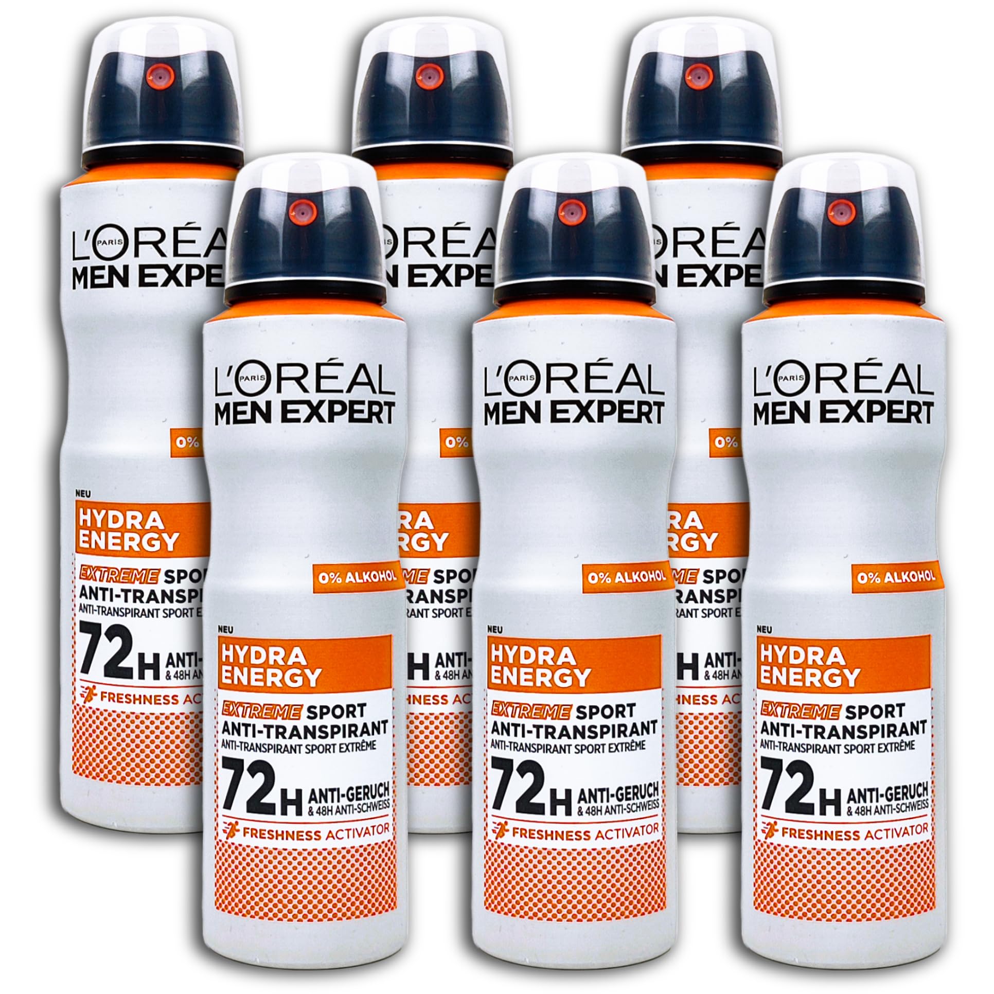 L'Oréal Men Expert Lot de 6 déodorants en spray Hydra Energy Extreme Sport anti-transpirant 6 x 150 ml