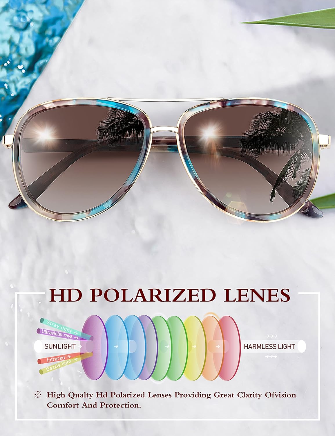 BIRCEN Polarized Sunglasses for Women UV - Protection Womens Retro Mirrored Shades with Acetate Frame BC2001 - Image 3