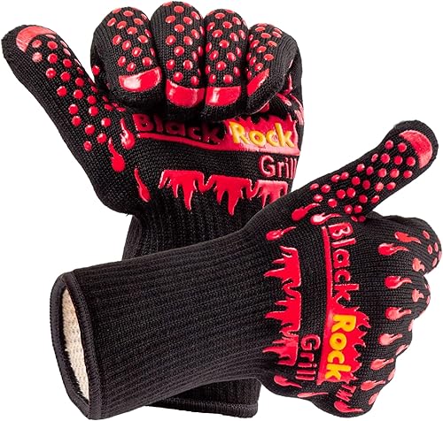 Black Rock Grill Guantes de Kevlar y guantes de horno extremadamente resistentes al calor de 932 F Silicona antideslizante para asar a la parrilla,